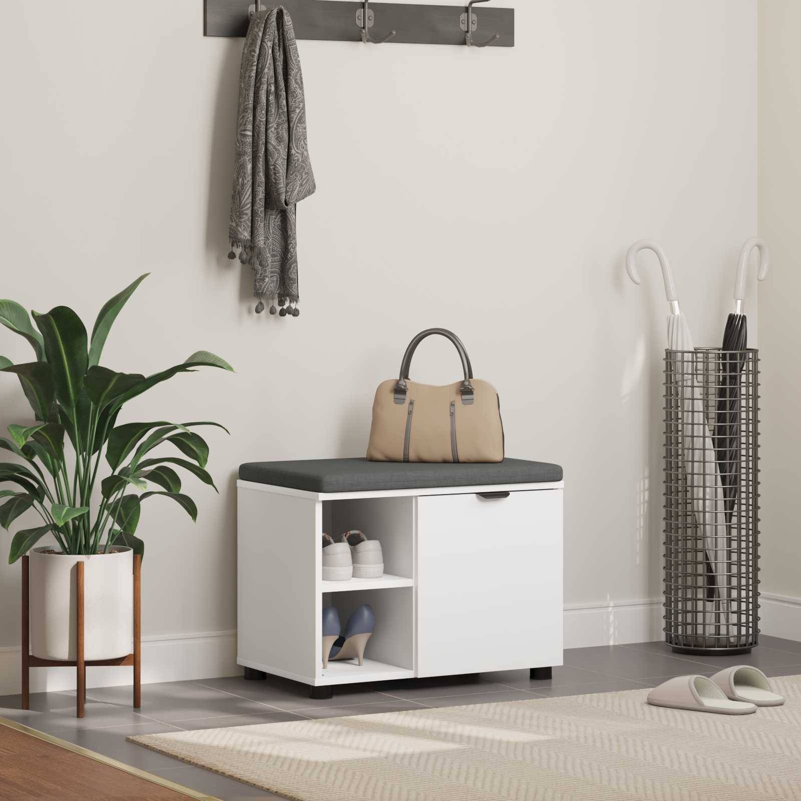 vidaXL Flurbank mit Kissen mit Regal mit Speicher Weiß 60 x 38 x 46 cm