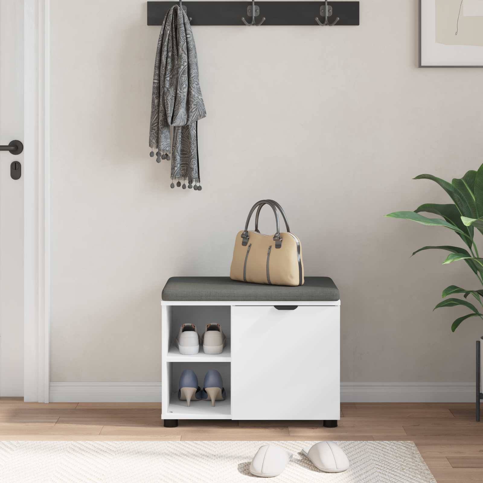 vidaXL Flurbank mit Kissen mit Regal mit Speicher Weiß 60 x 38 x 46 cm