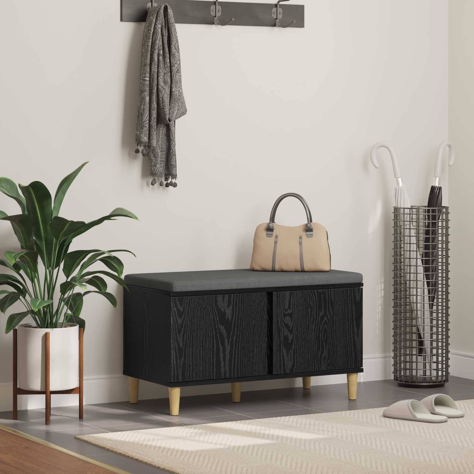 vidaXL Flurbank mit Kissen mit Speicher Schwarze Eiche 80 x 38 x 46 cm