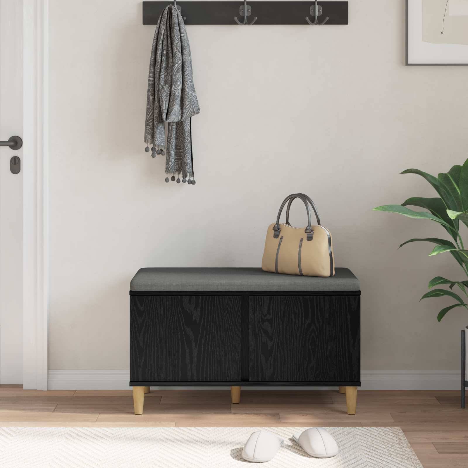 vidaXL Flurbank mit Kissen mit Speicher Schwarze Eiche 80 x 38 x 46 cm
