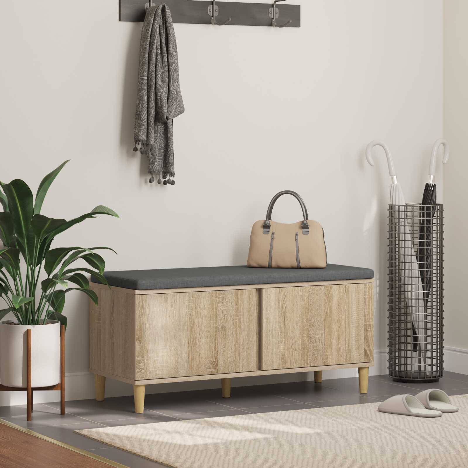 vidaXL Flurbank mit Kissen mit Speicher Sonoma-Eiche 100 x 38 x 46 cm