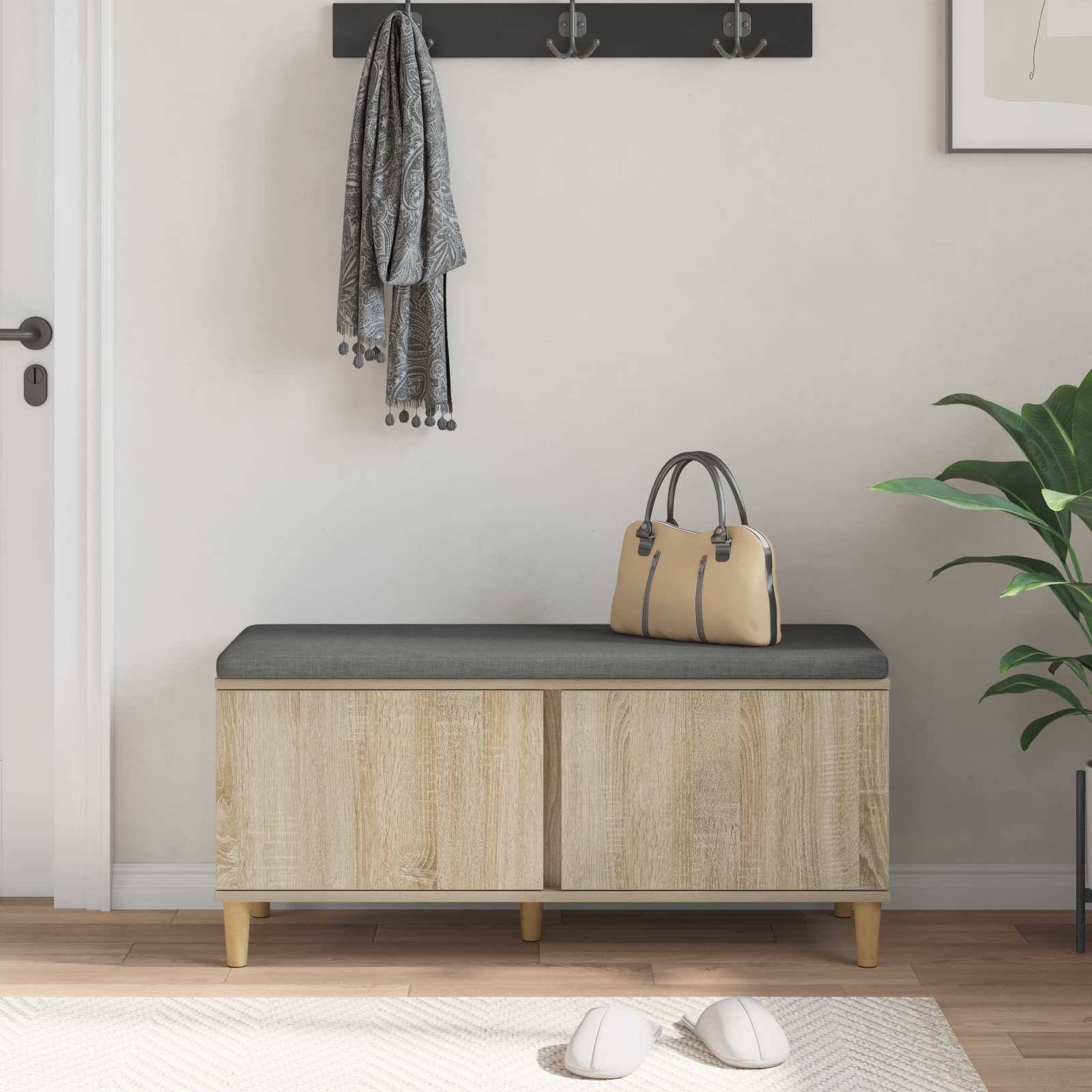vidaXL Flurbank mit Kissen mit Speicher Sonoma-Eiche 100 x 38 x 46 cm