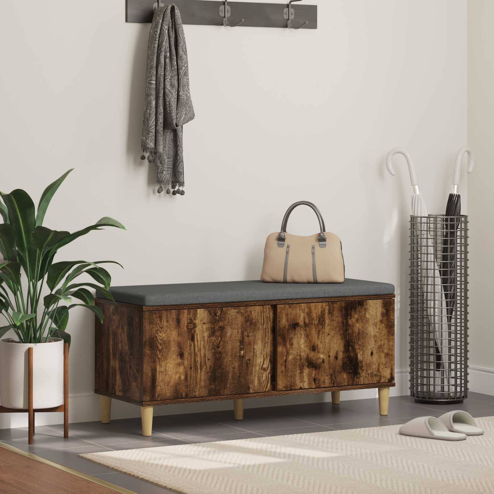 vidaXL Flurbank mit Kissen mit Tür Geräucherte Eiche 100 x 38 x 46 cm