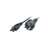 Zwei schwarze Stromverbinder, ein zweipoliger Stecker und ein passender Gerätekabelanschluss, auf weißem Hintergrund gezeigt.