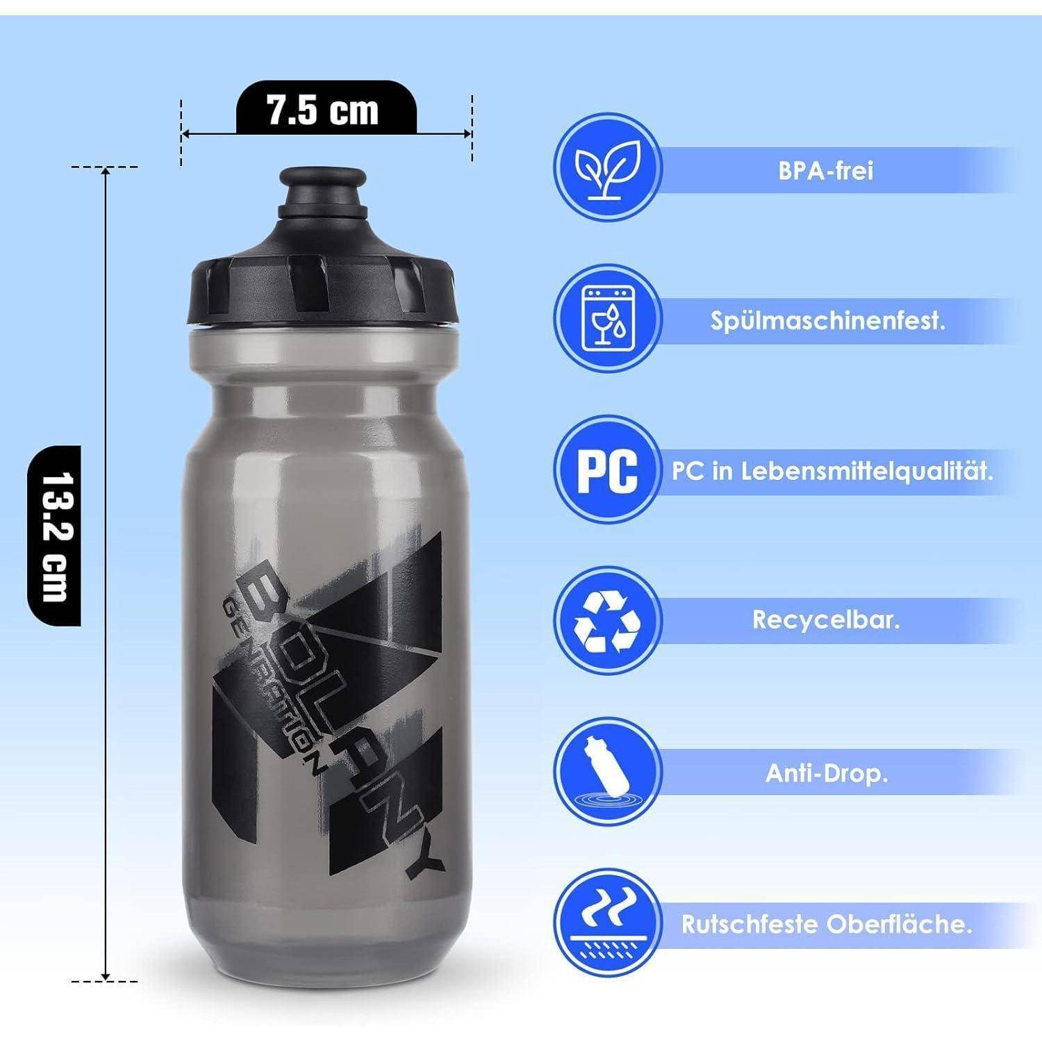 Graue Sportflasche mit der Aufschrift 