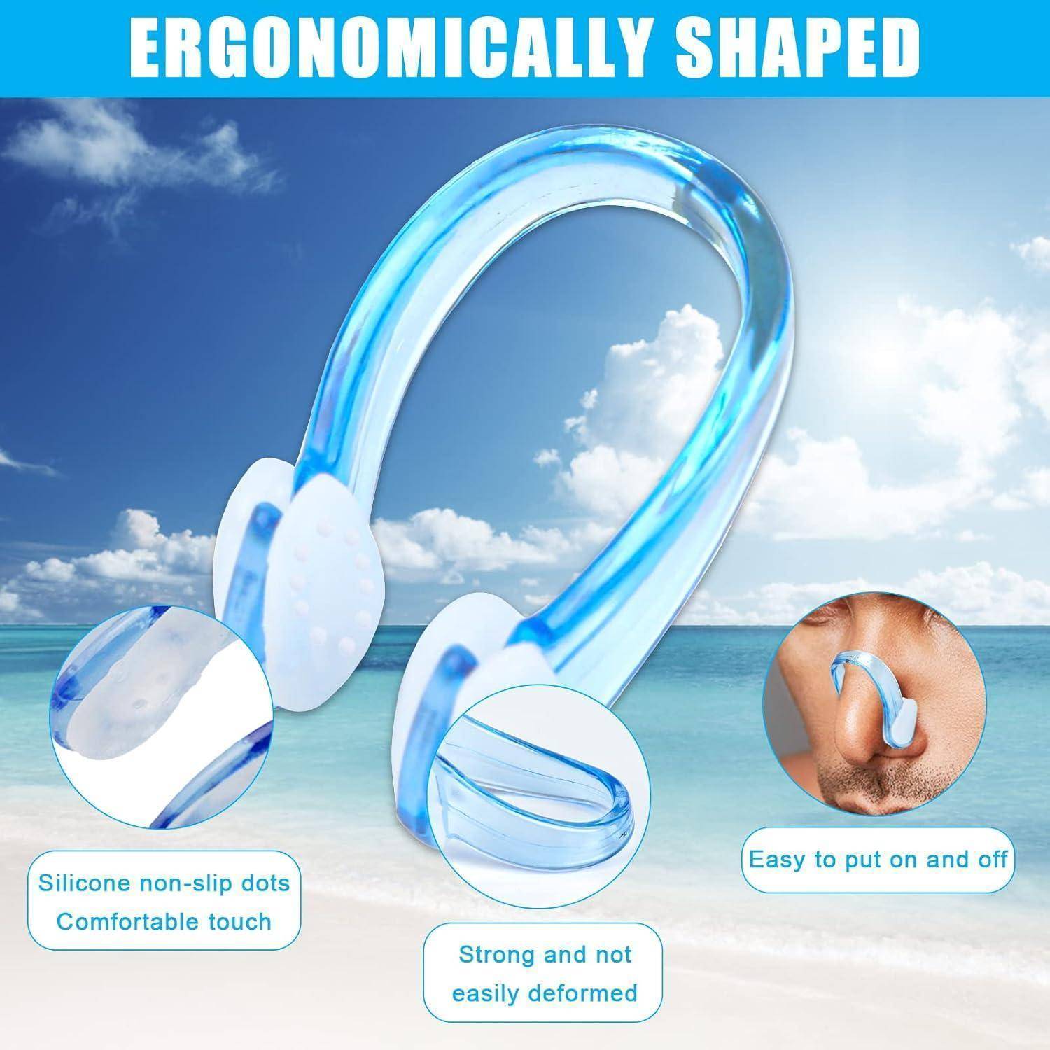 Nasenklammer mit blauer, ergonomischer Form zum Schwimmen. Enthält Silikonpunkte mit rutschfester Oberfläche für Komfort und einfache Anwendung.