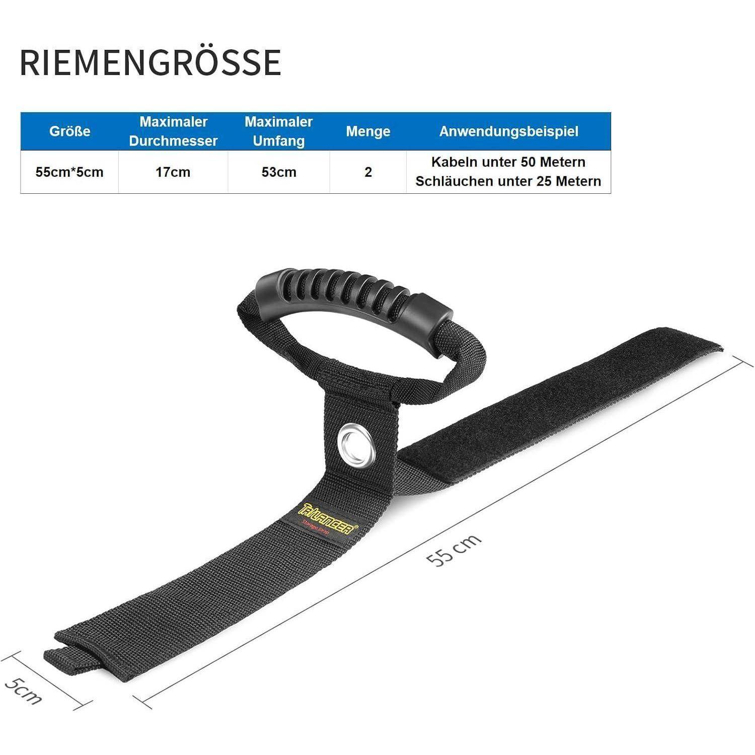 Riemengröße'-Tabelle mit Riemengrößendetails: Größe 55 cm, maximaler Durchmesser 17 cm, maximaler Umfang 53 cm, Menge 2.