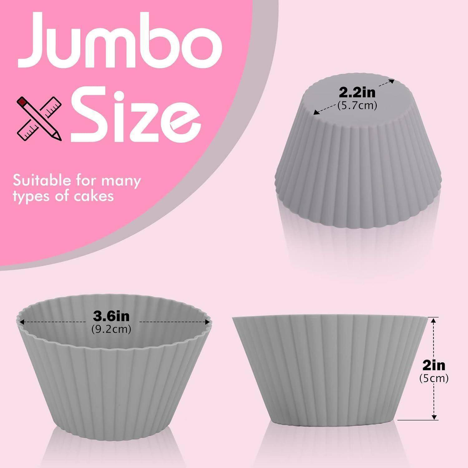 Jumbo Size' Papierförmchen für Muffins; 3,2 Zoll (9,2 cm) Oberdurchmesser, 2 Zoll (5,7 cm) Unterdurchmesser, 2 Zoll (5 cm) Höhe. Geeignet für viele Kuchenarten.