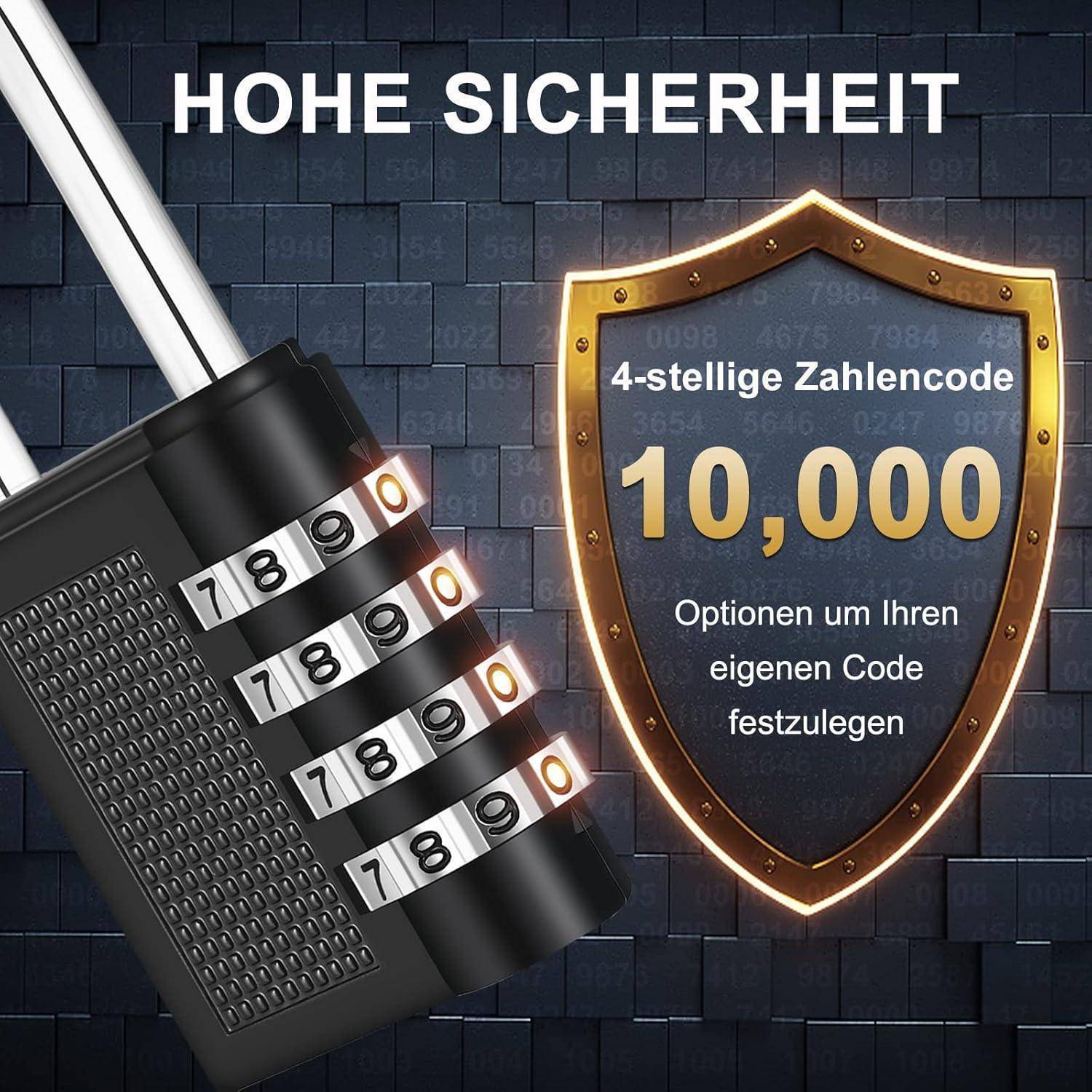 Ein Kombinationsschloss neben einer Schildgrafik. Text liest sich 
