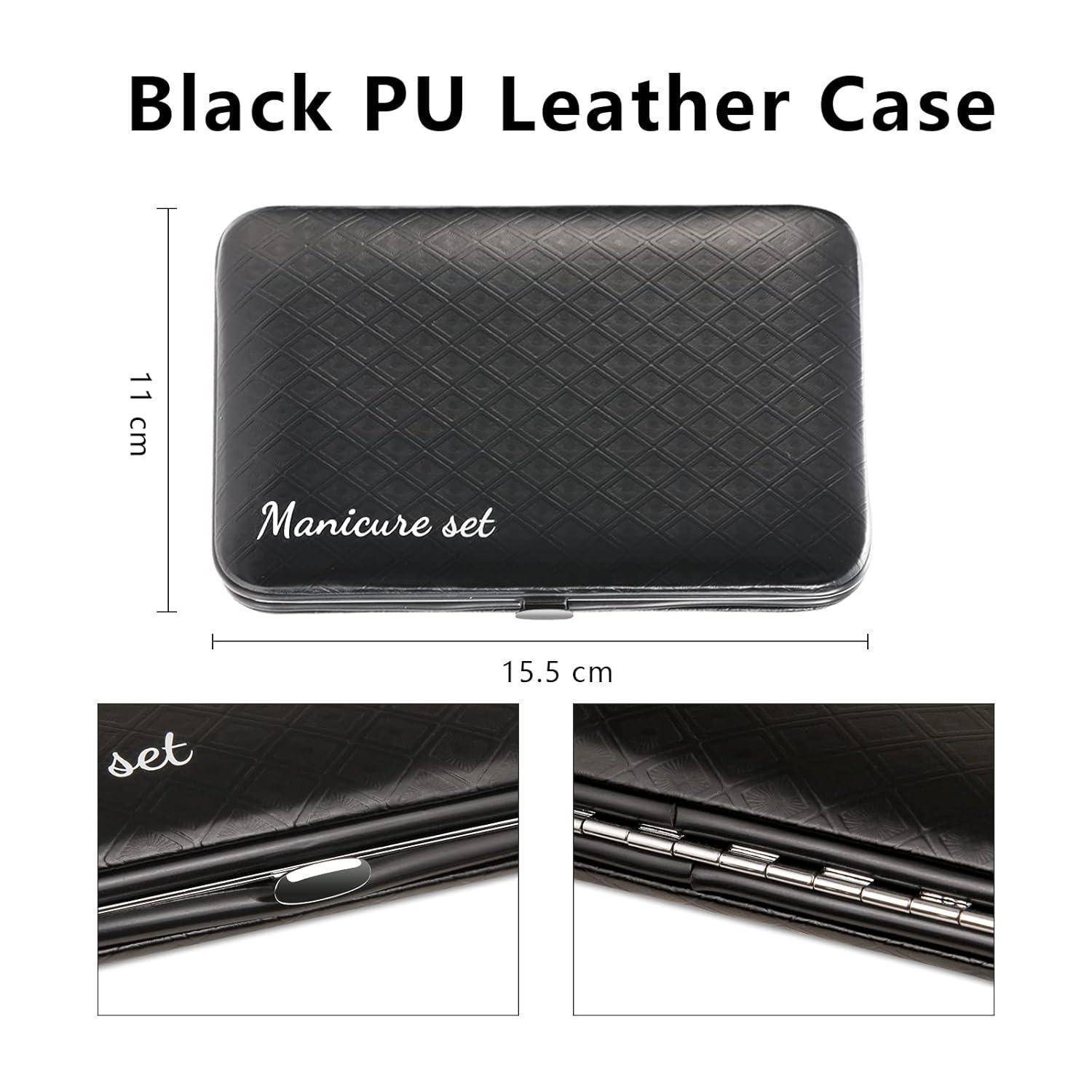 Schwarze PU-Lederetui mit einer Größe von 11 cm x 15,5 cm, in Gitterstruktur ausgeführt.