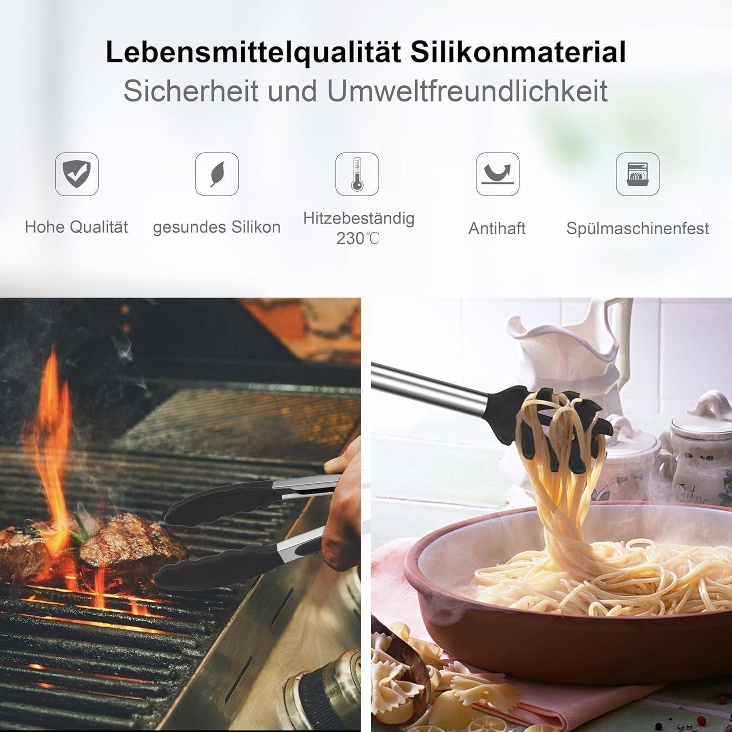 Das Bild präsentiert hochwertiges Silikonmaterial. Oben: Text lautet 