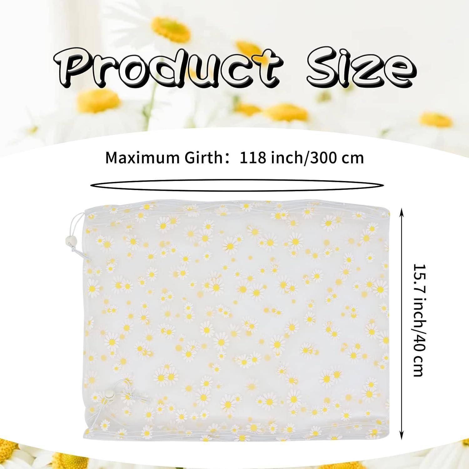 Ein weißer Beutel mit gelben und weißen Gänseblümchen, 15,7 Zoll (40 cm) hoch, mit einem maximalen Umfang von 118 Zoll (300 cm).