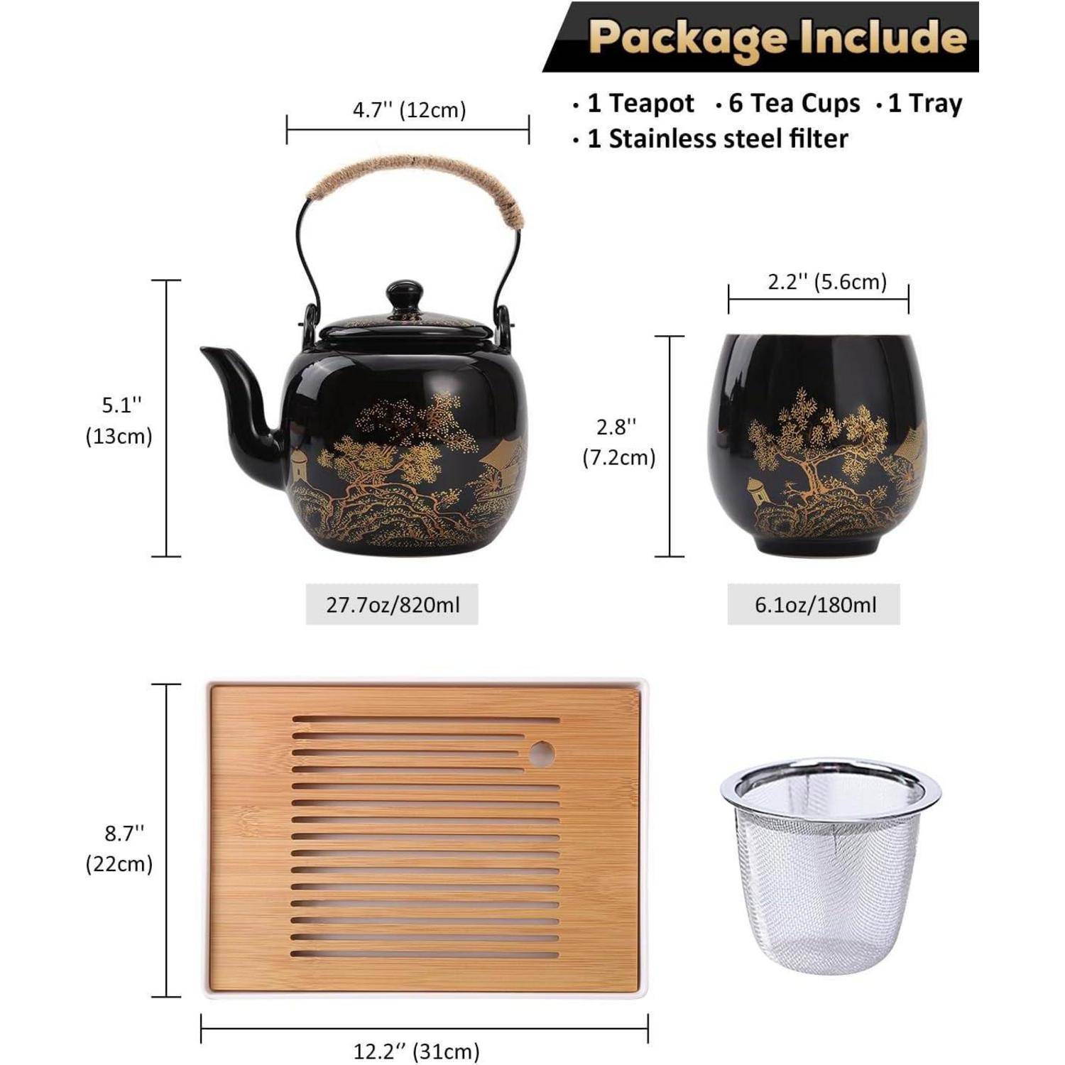 Lieferumfang: 1 Teekanne (27,7 oz/820 ml), 6 Teetassen (je 6,1 oz/180 ml), 1 Tablett (12,2