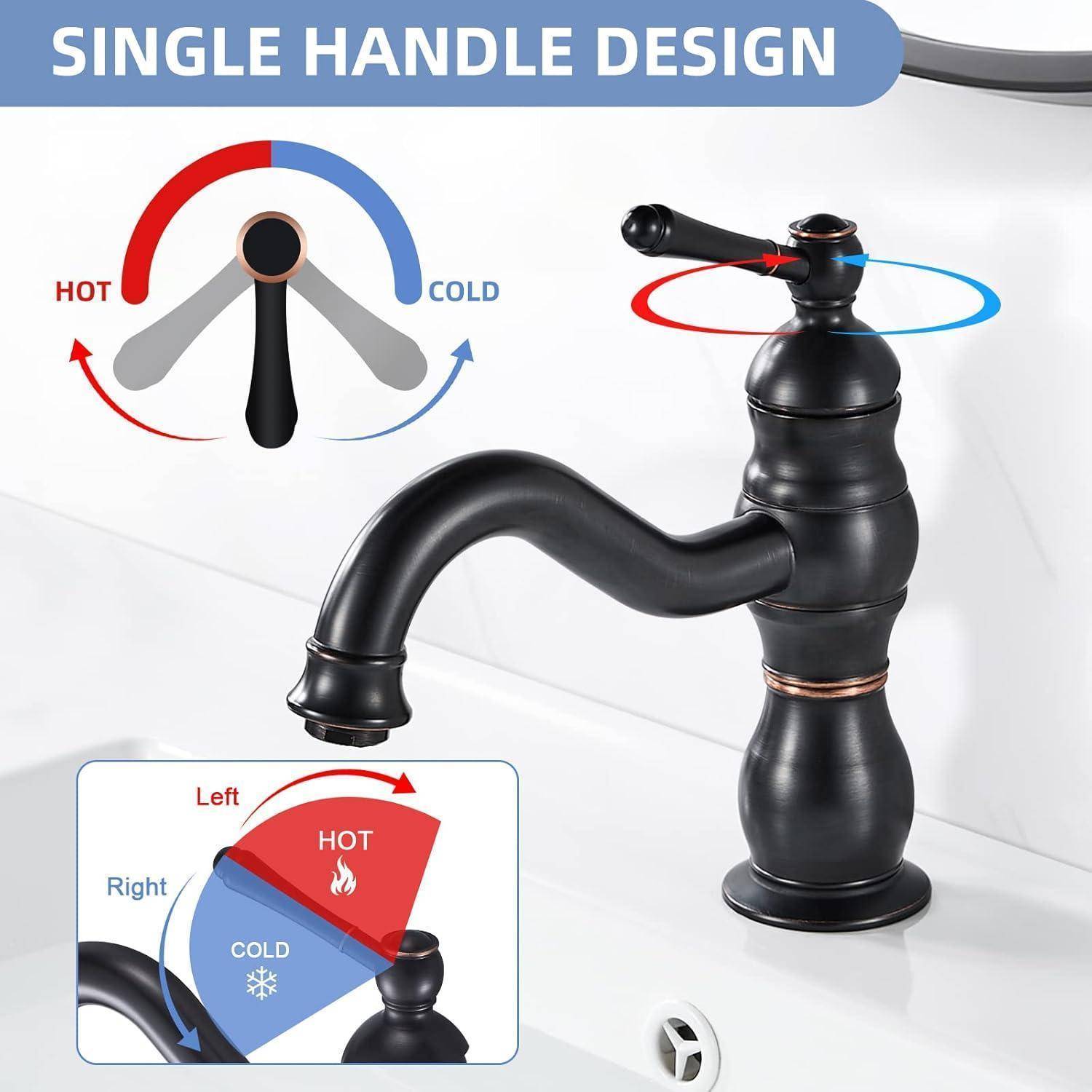 Design mit einem Wasserhahn-Hebel mit Diagramm zur Steuerung von Warm- und Kaltwasser, das eine einfache Temperatureinstellung hervorhebt.