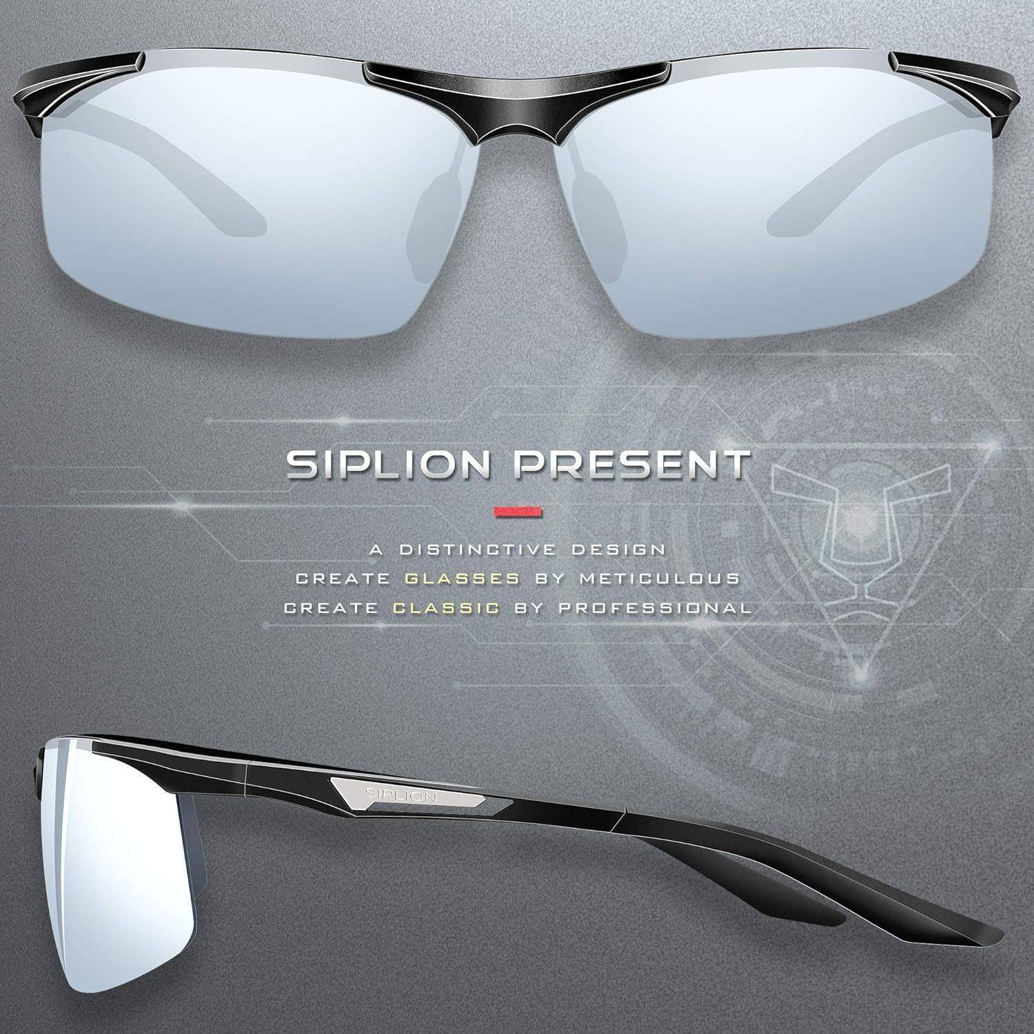 Schlichte, moderne Sonnenbrille mit verspiegelten Gläsern und einem dünnen schwarzen Rahmen. Das Bild betont Stil und professionelle Designelemente.