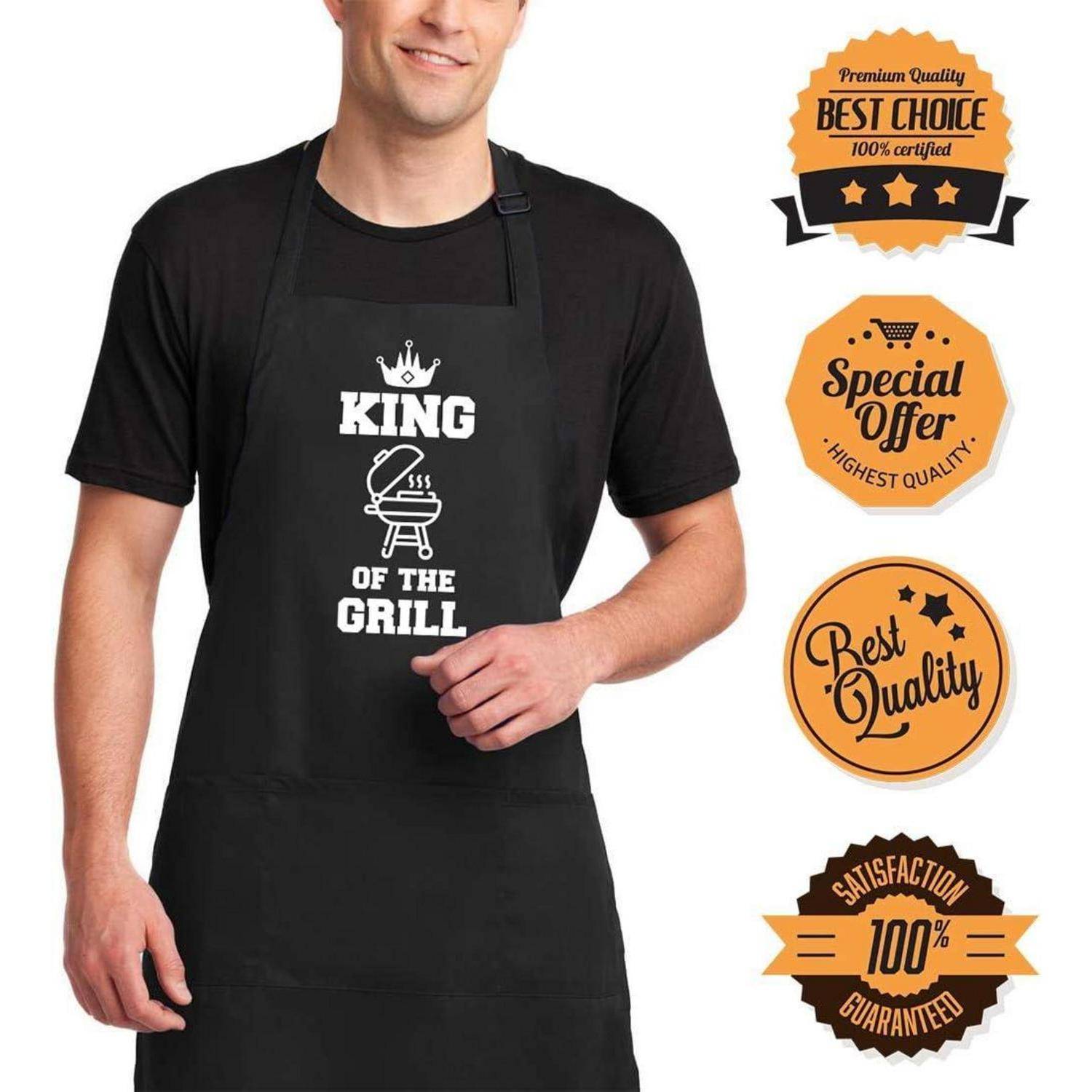 Mann, der eine schwarze Schürze mit dem Design 