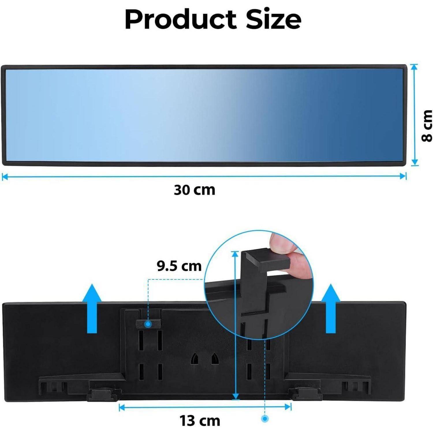 Darstellung der Produktgröße zeigt ein rechteckiges Objekt mit 30 cm Breite und 8 cm Höhe. Eine zweite Ansicht stellt es mit 13 cm Breite und einem 9,5 cm großen Anbau dar.