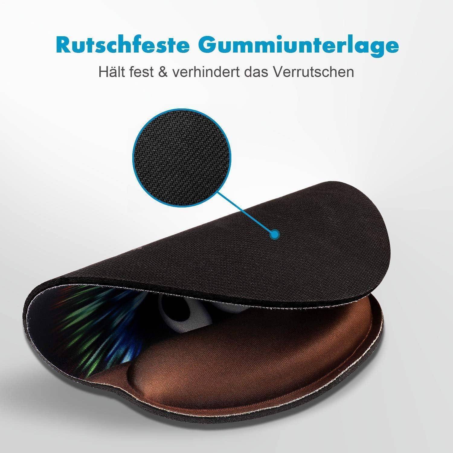 Das Bild zeigt eine rutschfeste Gummibasis und veranschaulicht deren sicheren Halt und Rutschfestigkeit, mit einem deutschen Text, der diese Eigenschaften bewirbt.