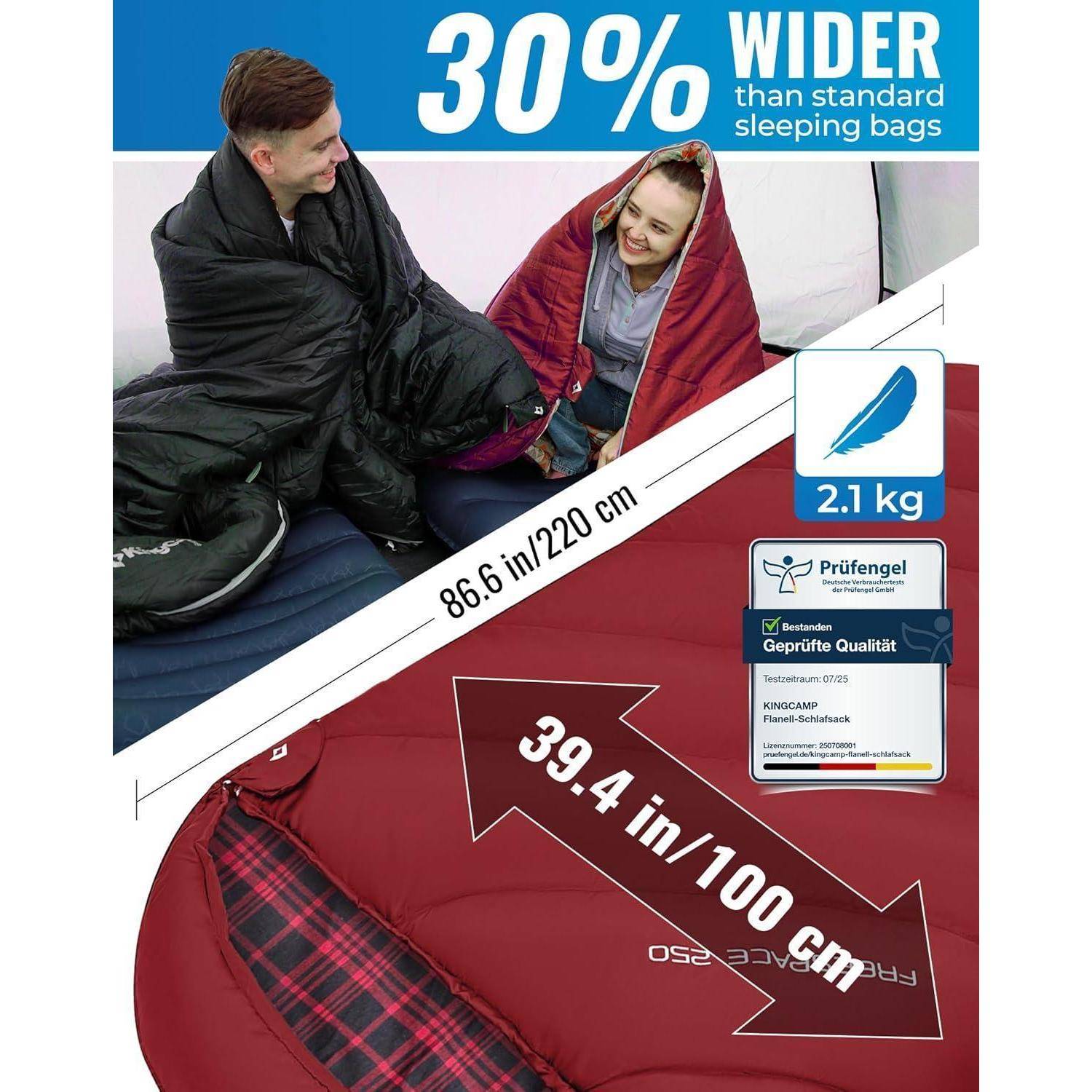 Schlafsack XXL Baumwolle Flanell Übergröße Winter #Klassisch Rot