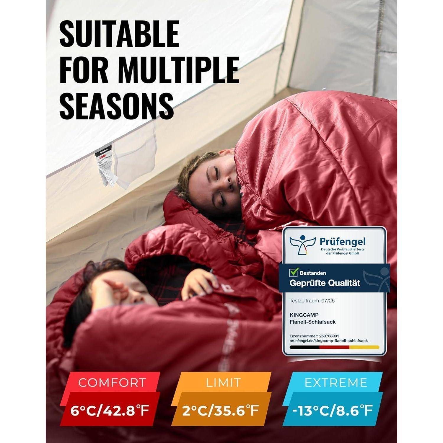Schlafsack XXL Baumwolle Flanell Übergröße Winter #Klassisch Rot