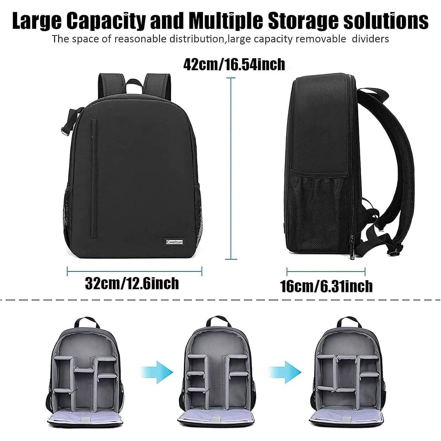 Rucksack mit angegebenen Maßen: 42 cm/16,54 Zoll Höhe, 32 cm/12,6 Zoll Breite, 16 cm/6,31 Zoll Tiefe. Ausgestattet mit Trennwänden zur Aufbewahrung.