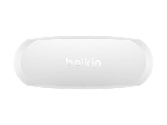 Weißes Belkin-Etui oder Zubehör in Vorderansicht auf einfachem Hintergrund mit zentriertem Belkin-Logo.