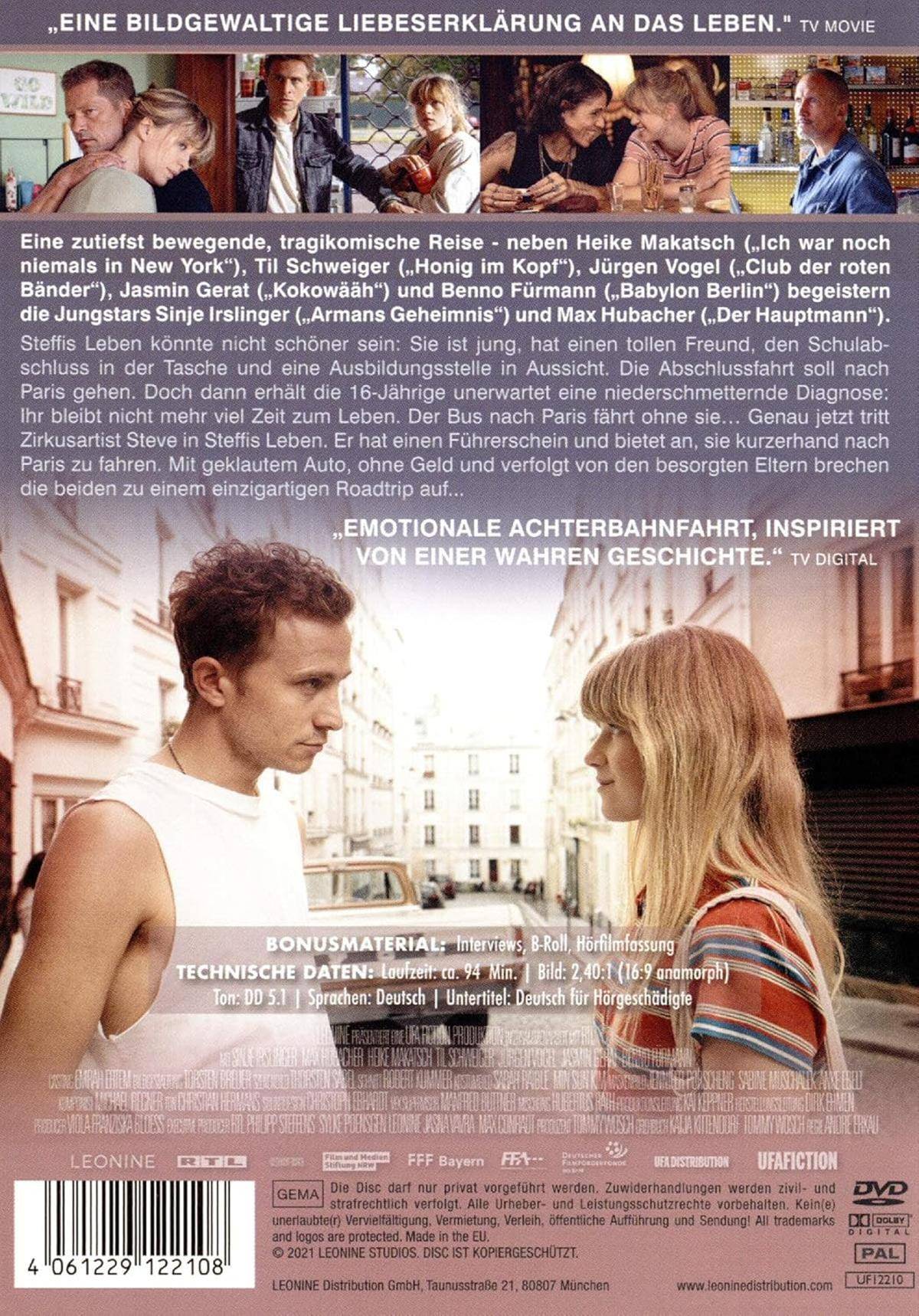 Ein Filmcover zeigt zwei Personen, die sich im Freien gegenüberstehen. Der Text beschreibt den Film als eine emotionale Achterbahnfahrt, inspiriert von einer wahren Geschichte.