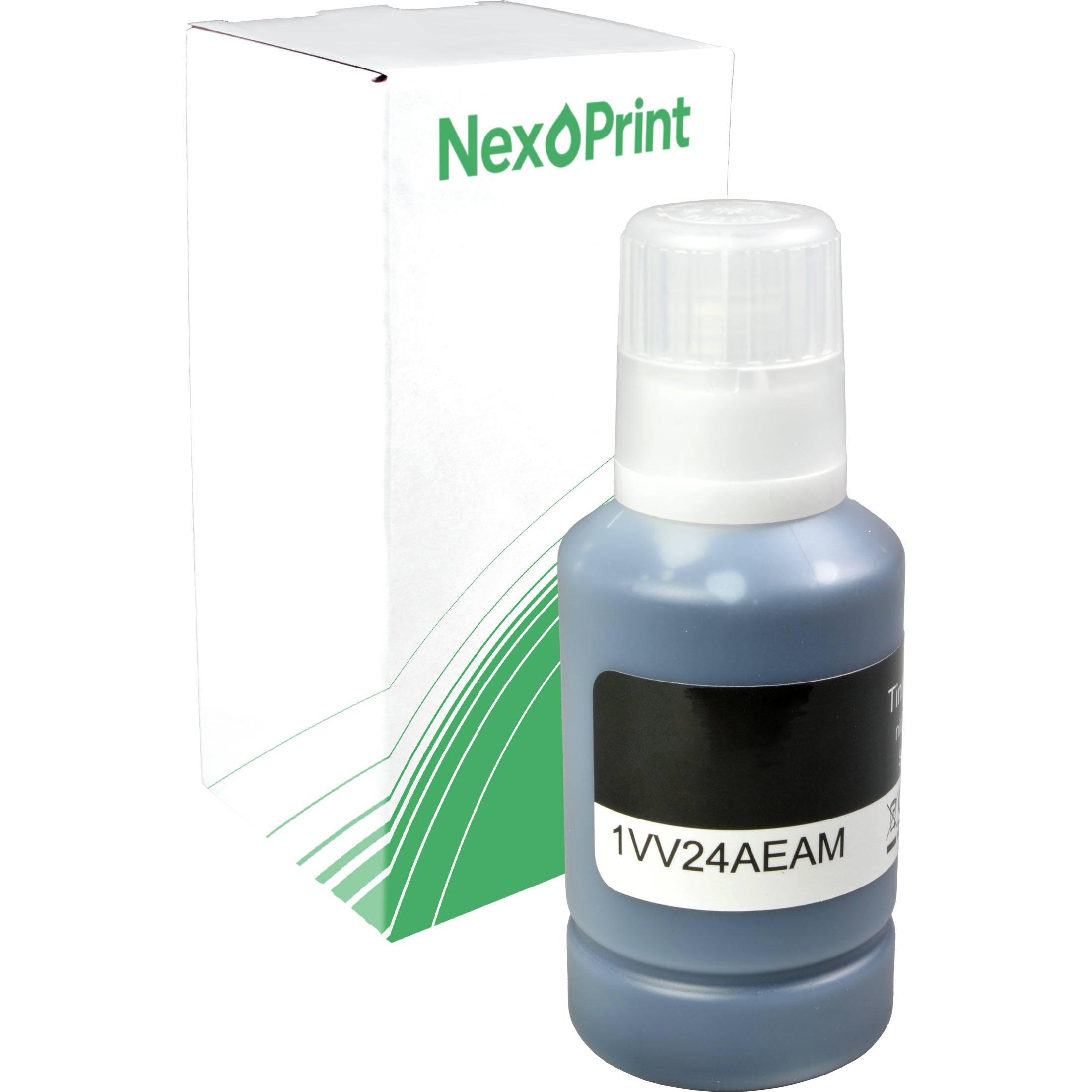 Flasche mit NexPrint-Tinte mit Produktcode 1VV24AEM neben Markenverpackungskarton.