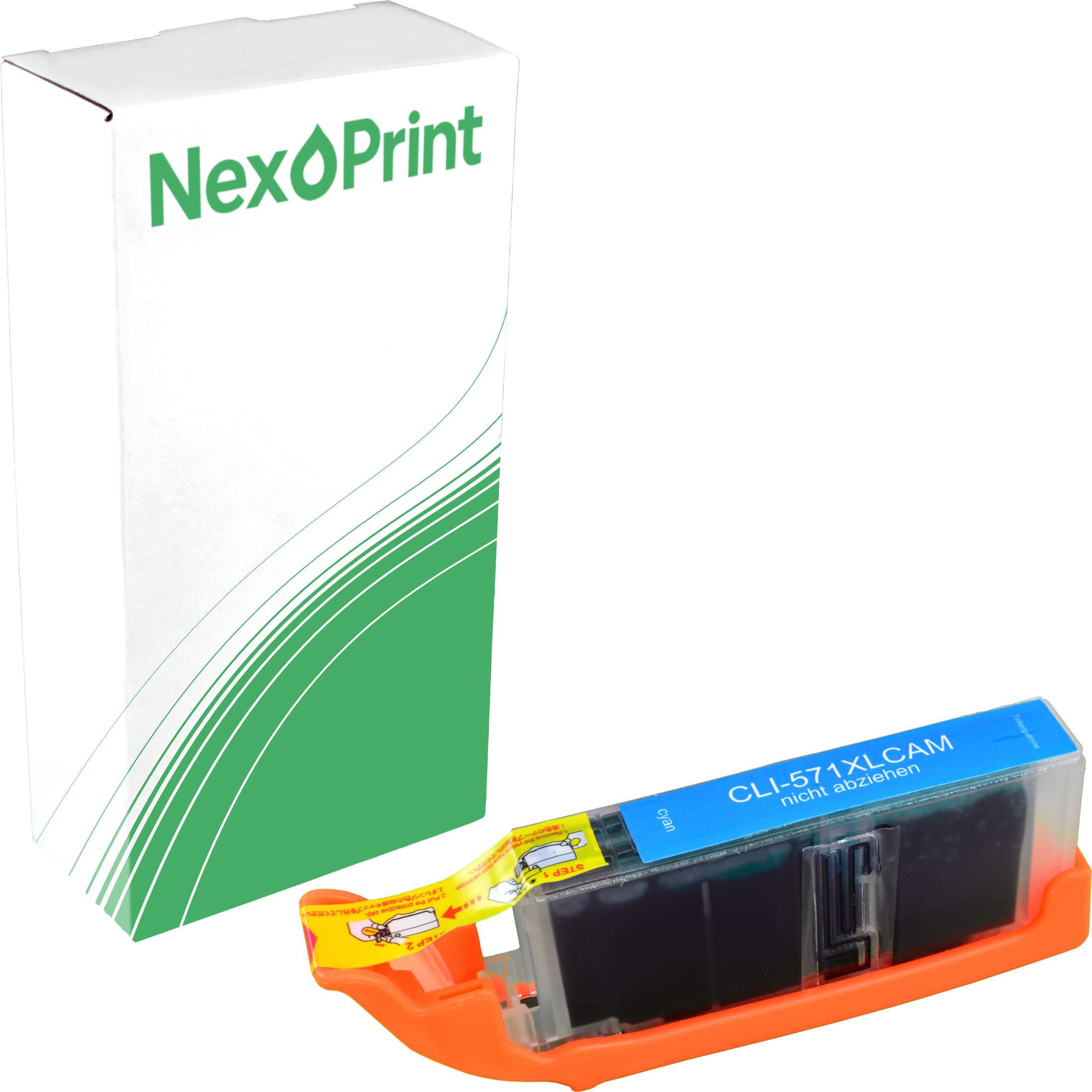Tintenpatrone mit der Beschriftung 'CLI-57 XL-CAN', neben einer NexPrint-Verpackung.