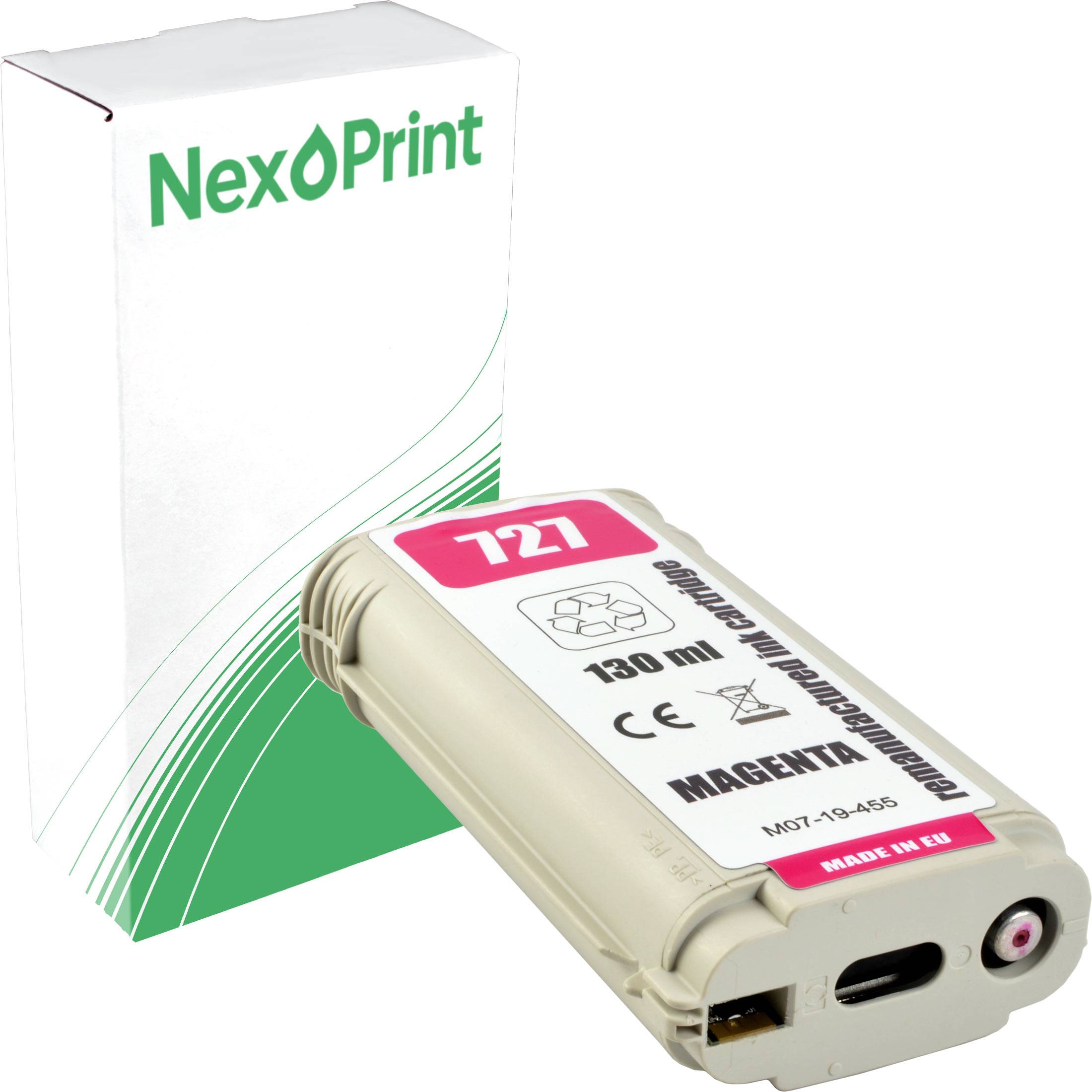 Druckerpatrone mit Magenta-Tinte für 'NexPrint', mit der Bezeichnung '721', mit einer Kapazität von 130 ml. Die Verpackung zeigt das 'NexPrint'-Logo.