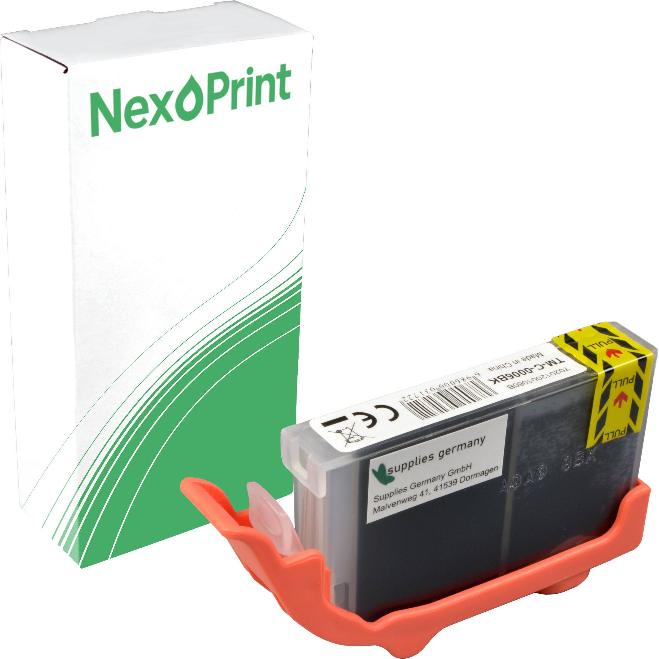 Tintenpatrone in einem orangefarbenen Halter, mit der Aufschrift 