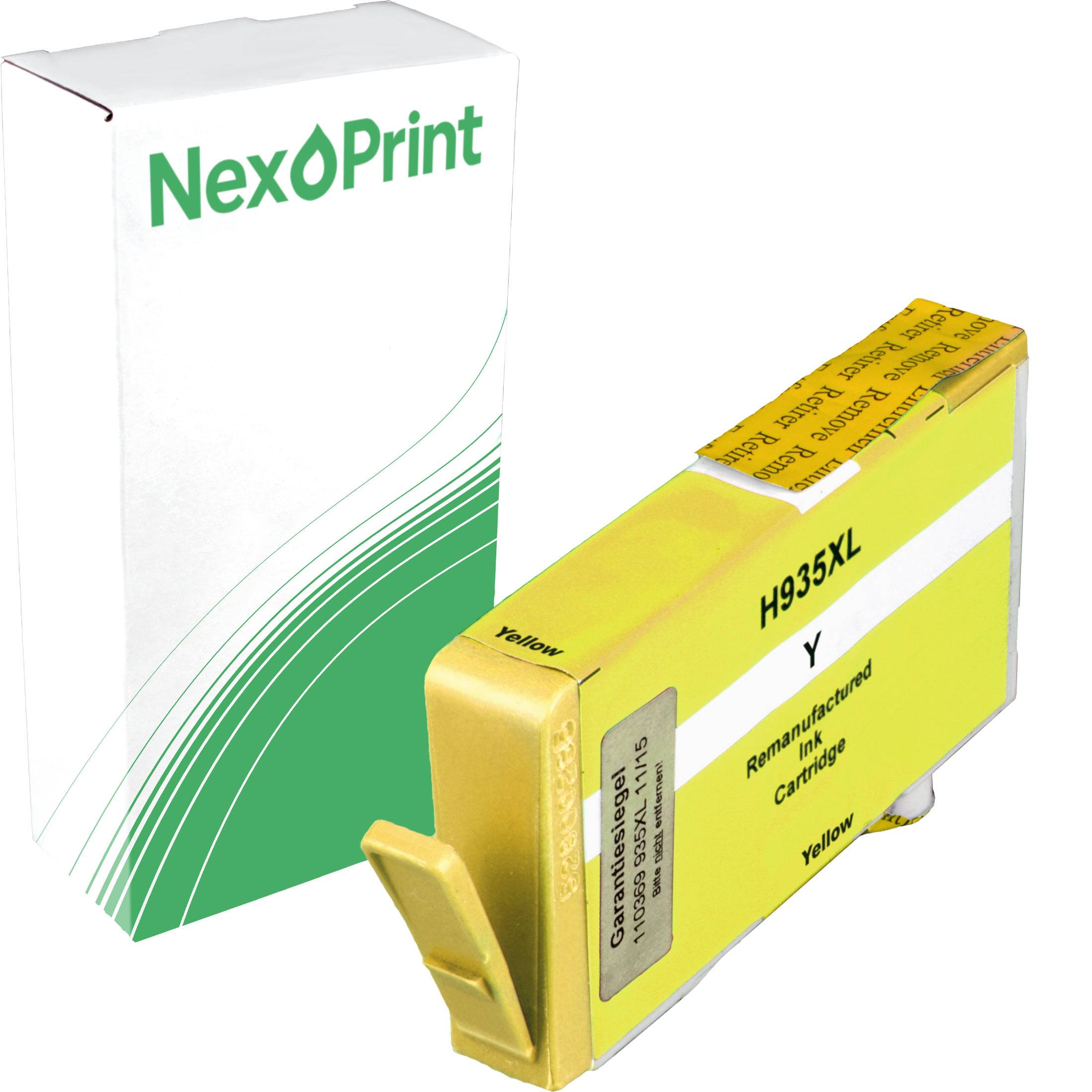 Eine gelbe Ersatz-Tintenpatrone mit der Beschriftung 