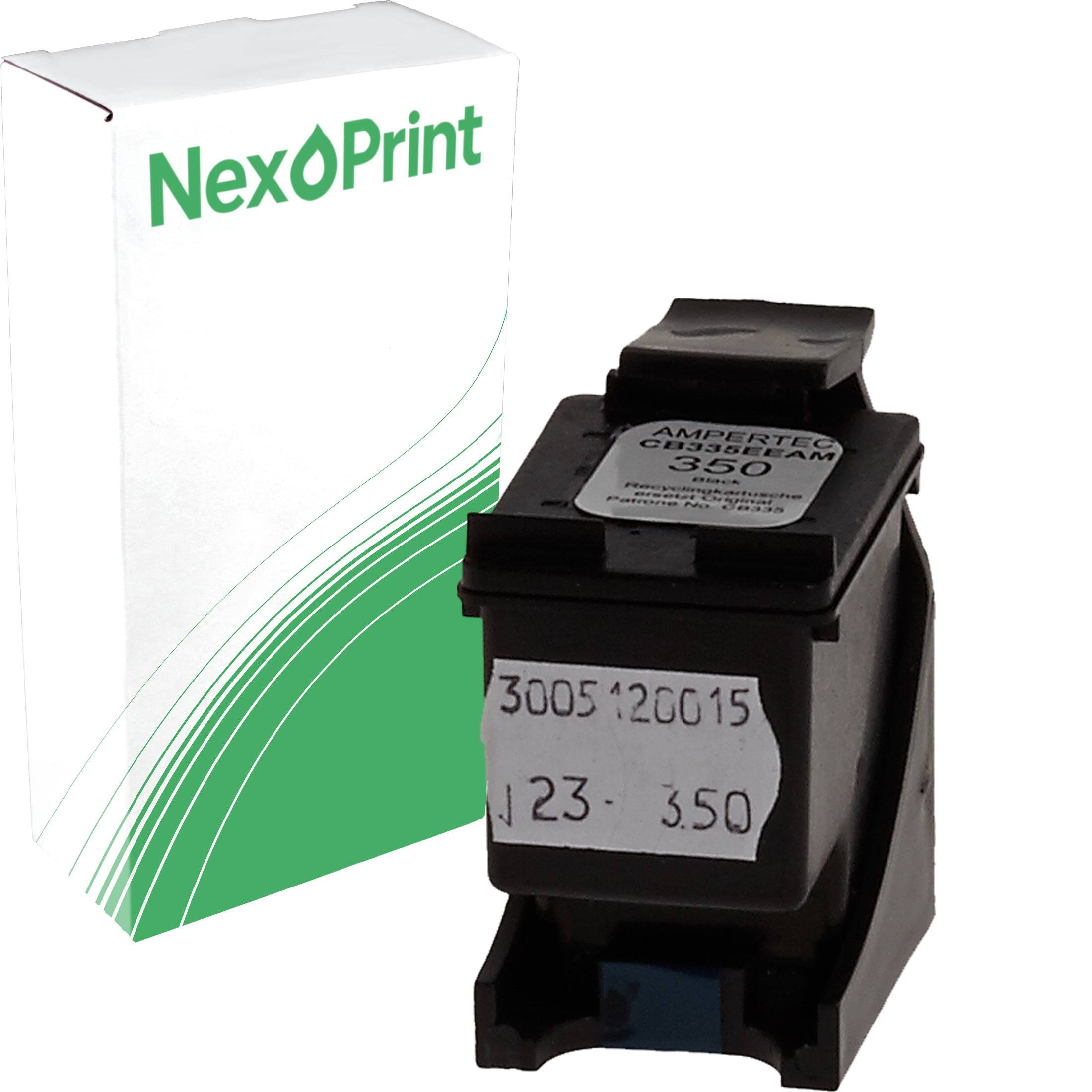 NexPrint Tintenpatrone in Schwarz mit grünem Wellendesign auf der Verpackung, gekennzeichnet als 'AMBER PRINT 350', geeignet für bestimmte Druckermodelle.