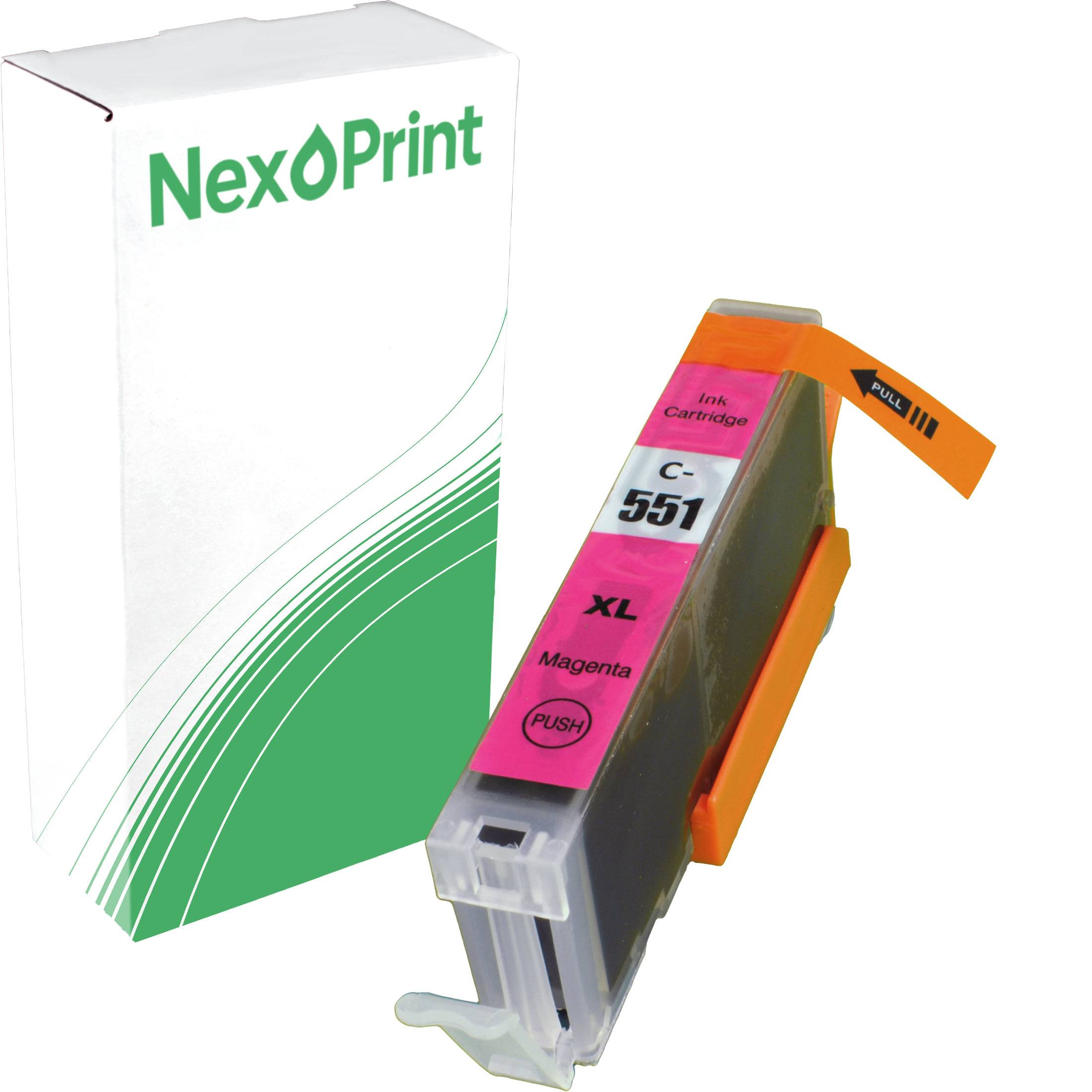 Tintenpatrone der Marke 'NexPrint' C-551 XL Magenta mit Verpackung.