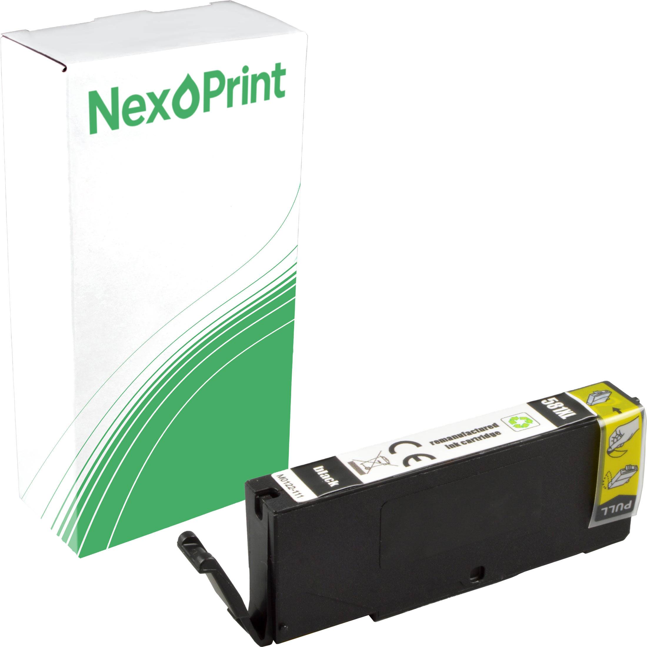 Schwarze Druckerpatrone mit NexPrint-Markenlogo und -Verpackung.
