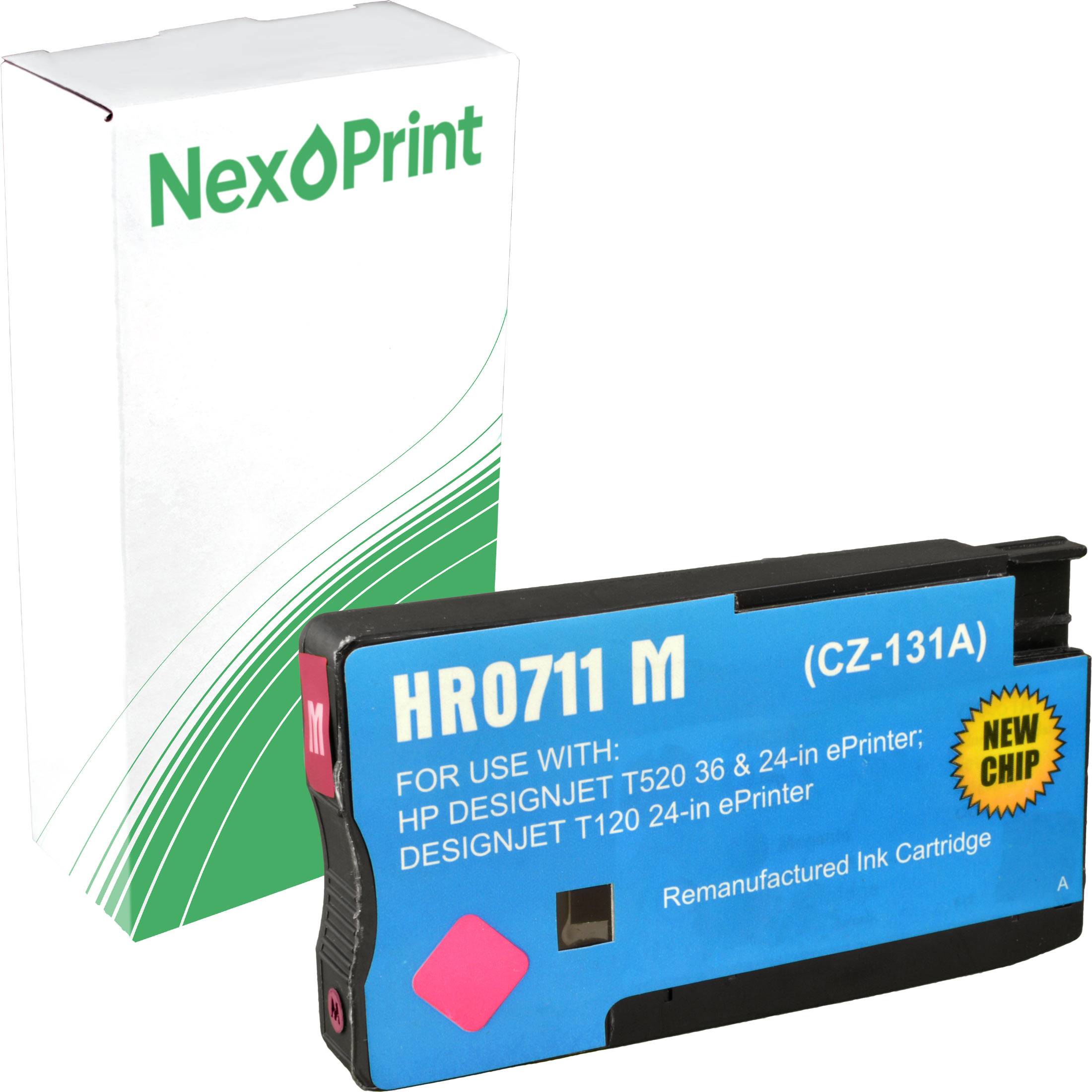 HR0711 M Druckerpatrone für HP DesignJet T520 und T120, mit 'neuem Chip'; Verpackung zeigt 'NexoPrint.
