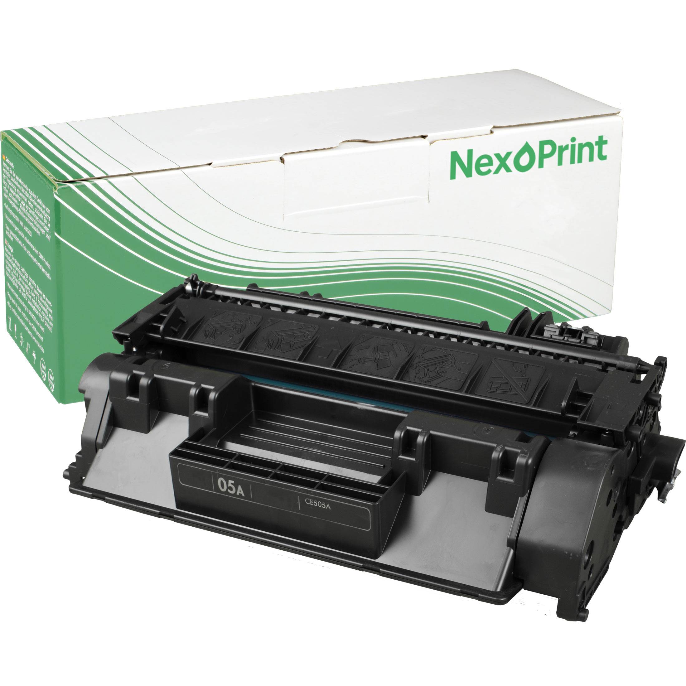 Eine NexPrint-Verpackungsschachtel mit einer schwarzen Tonerkartusche mit der Bezeichnung „05A