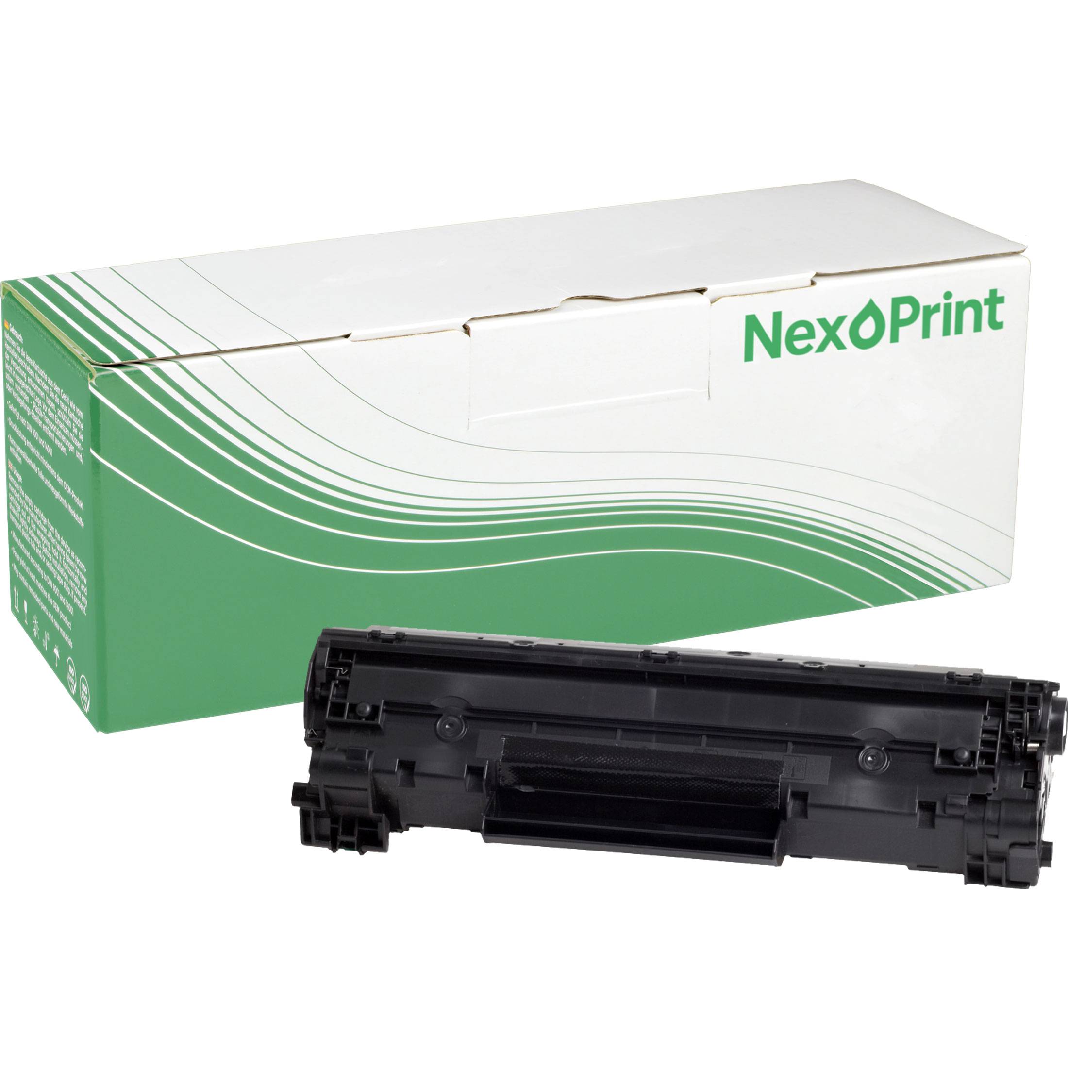 Druckerpatrone mit NexPrint-Branding neben einer grün-weißen Schachtel.