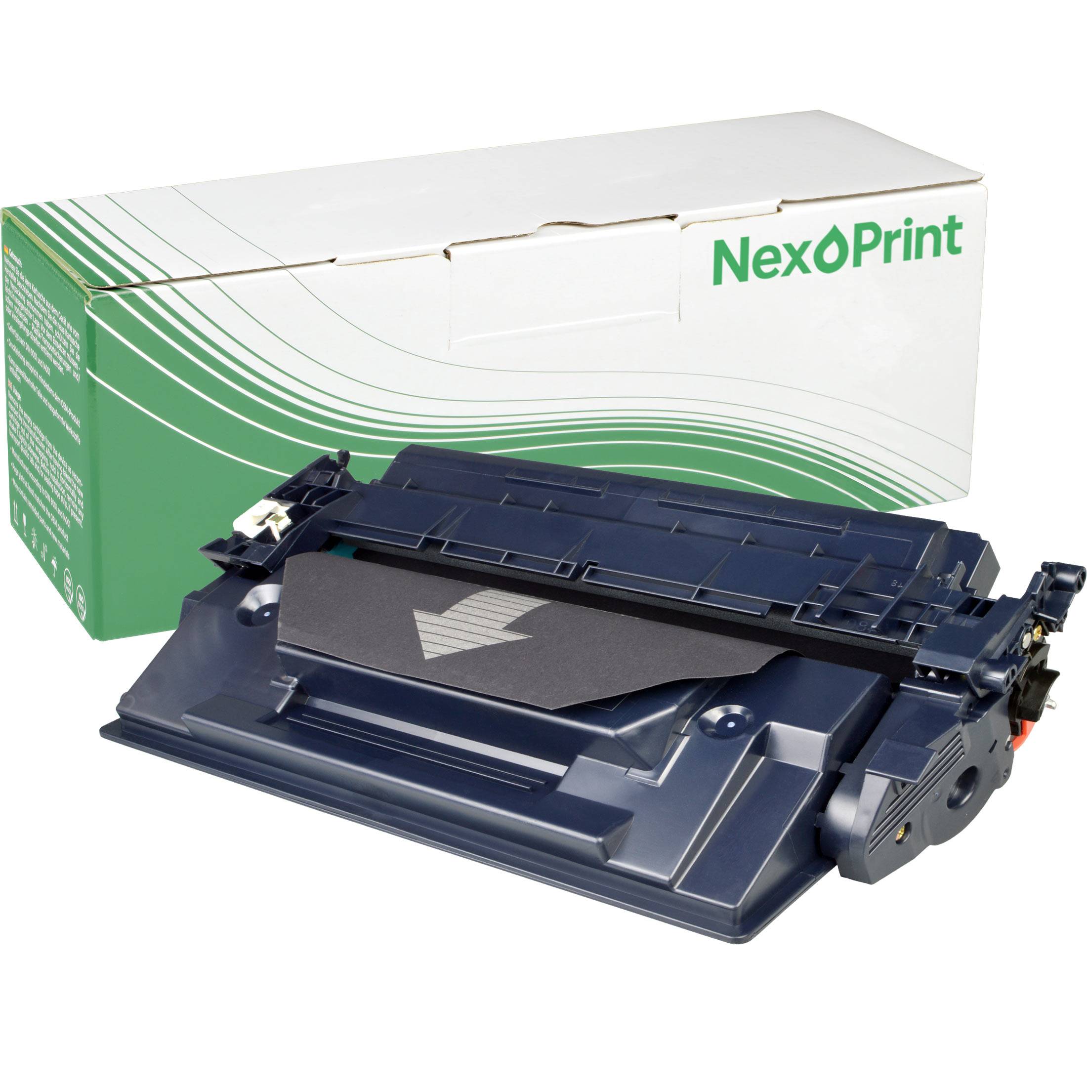 Druckertonerkassette neben einer Verpackung mit der Marke „NexoPrint