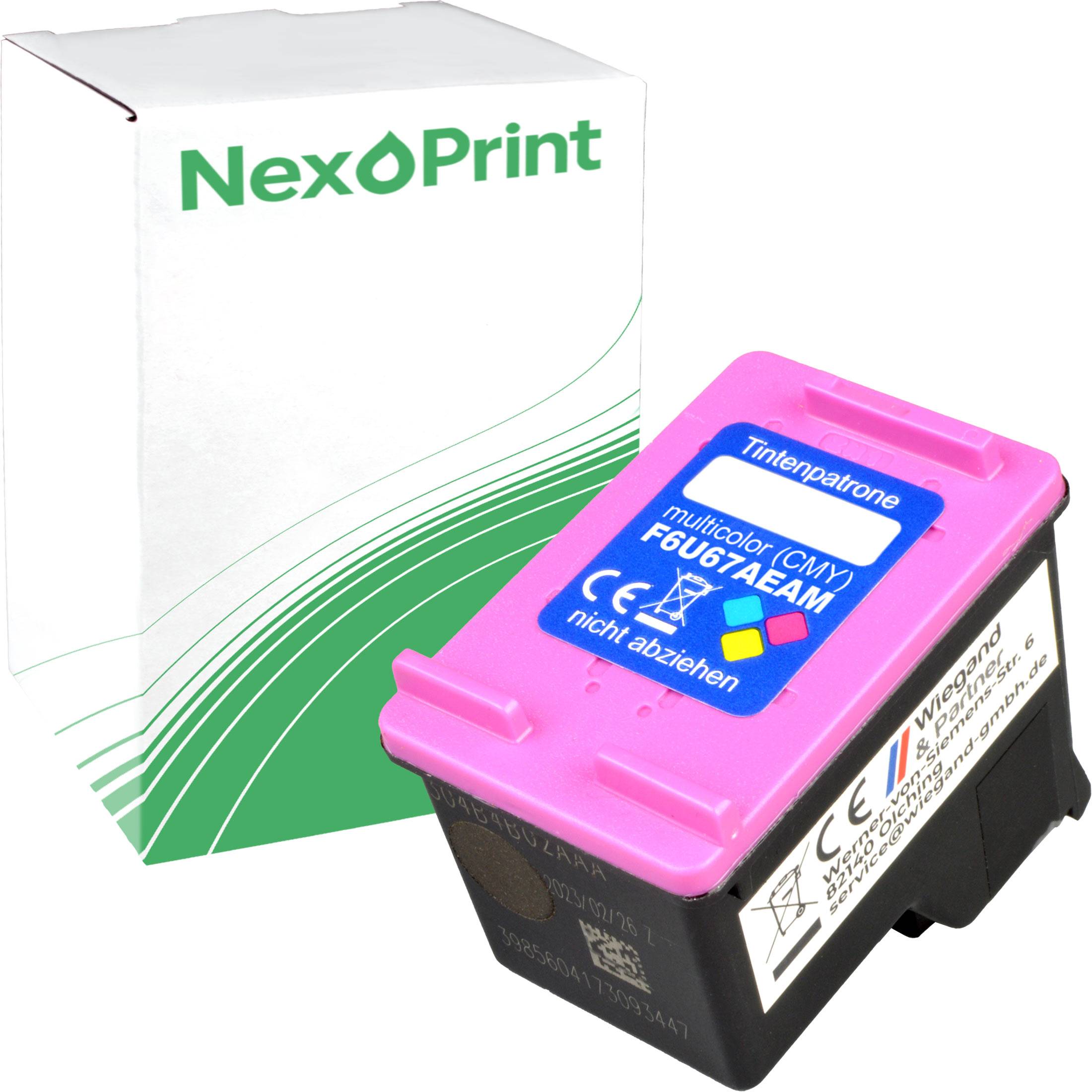 Das Bild zeigt eine magentafarbene NexPrint-Tintenpatrone mit der Beschriftung 