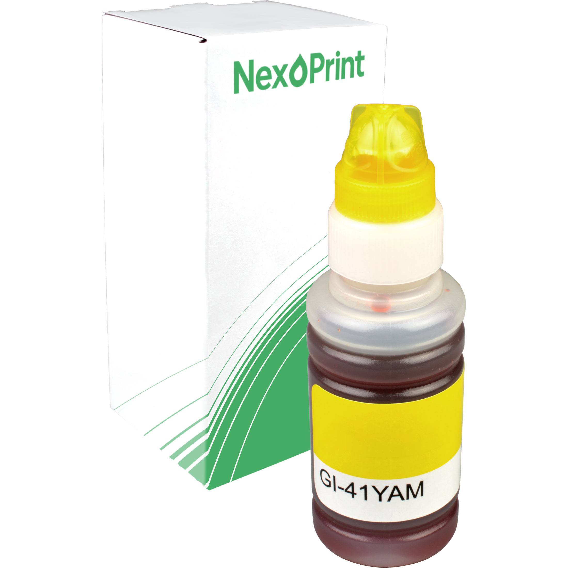 Eine gelbe Tintenflasche mit der Bezeichnung 