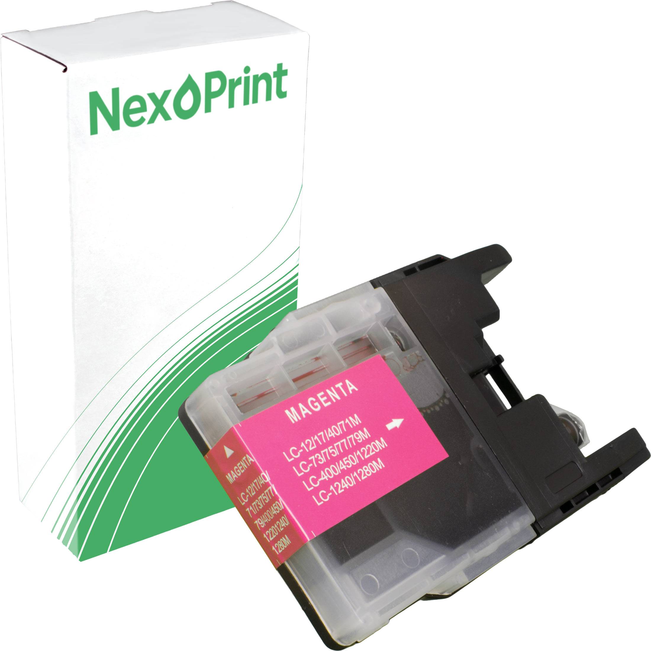 Magenta-Tintenpatrone, kompatibel mit mehreren Modellnummern, gegen einen weißen Hintergrund präsentiert, mit der Markenbezeichnung 'NexPrint' auf der Verpackung.