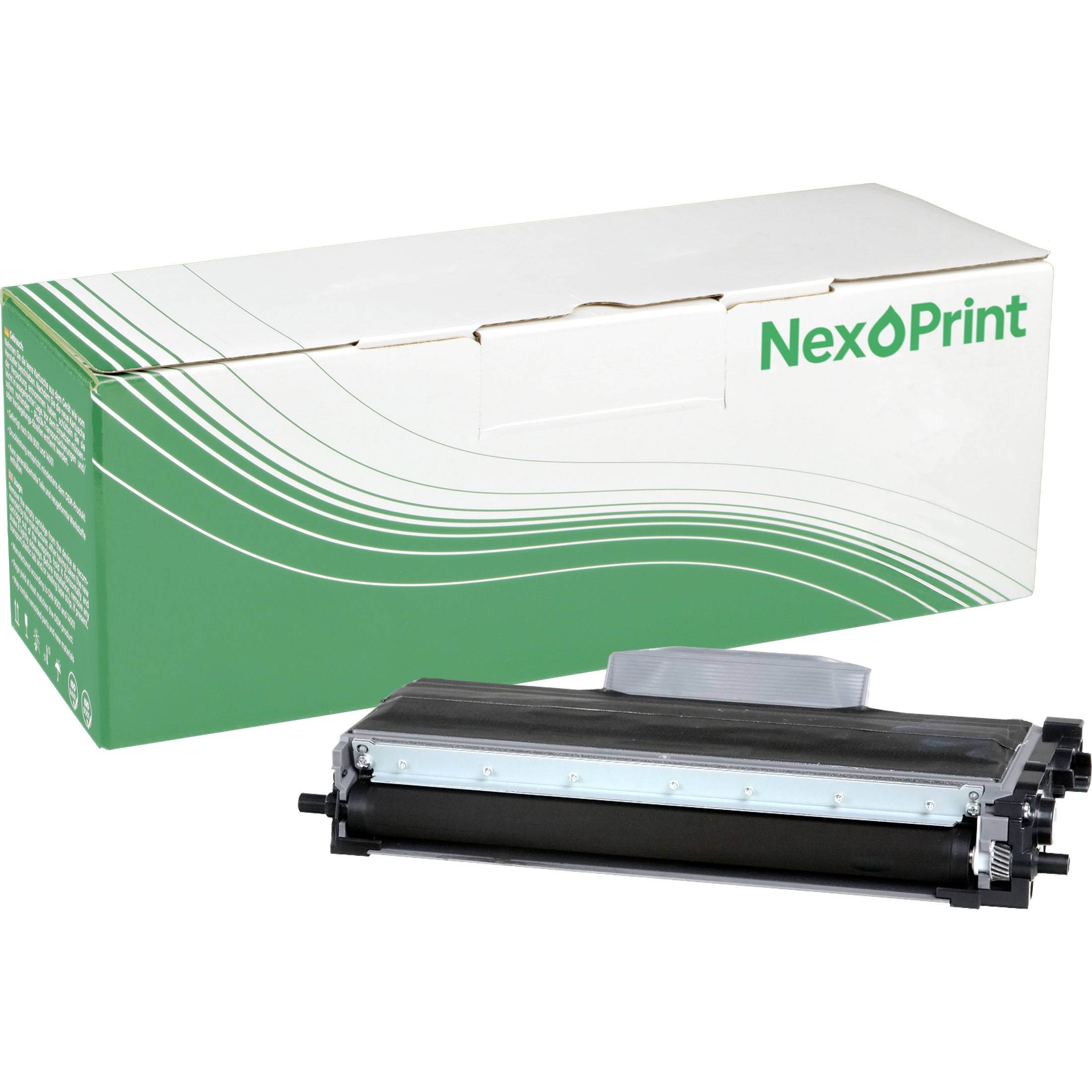 NexPrint-Tonerpatrone und Verpackung mit einer schwarzen Patrone und grün-weißer Verpackung.