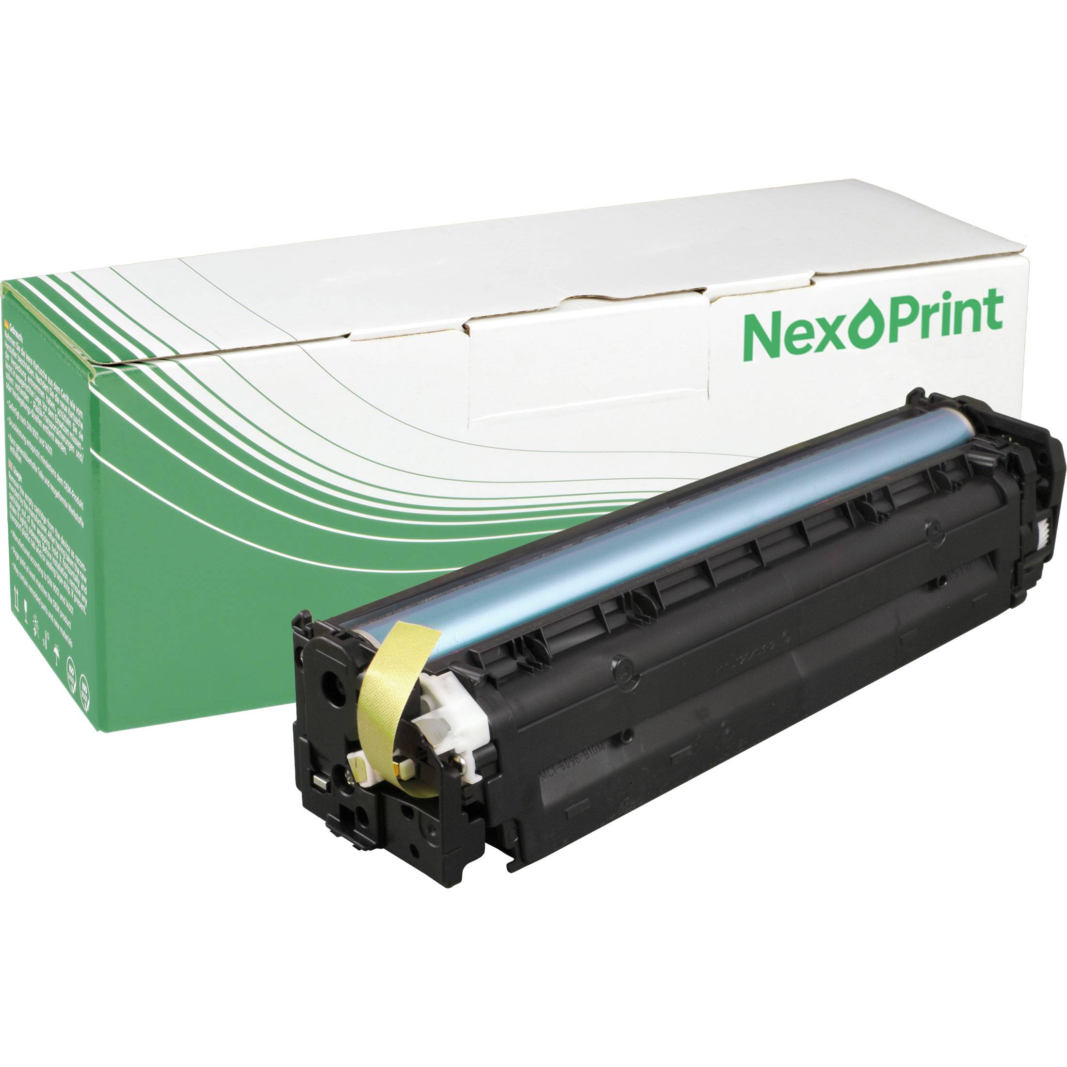 Eine Druckertonerpatrone vor einer Schachtel mit der Aufschrift „NexøPrint
