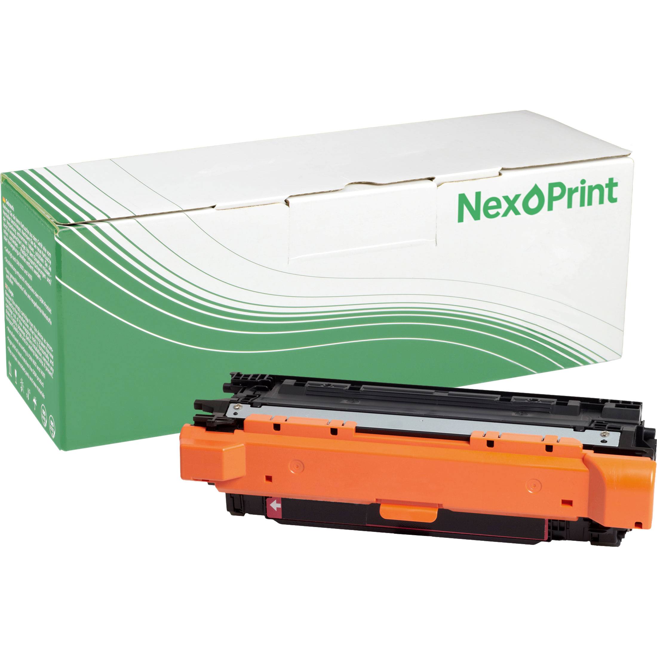 Druckertonerkassette und grüne und weiße NexPrint-Karton.