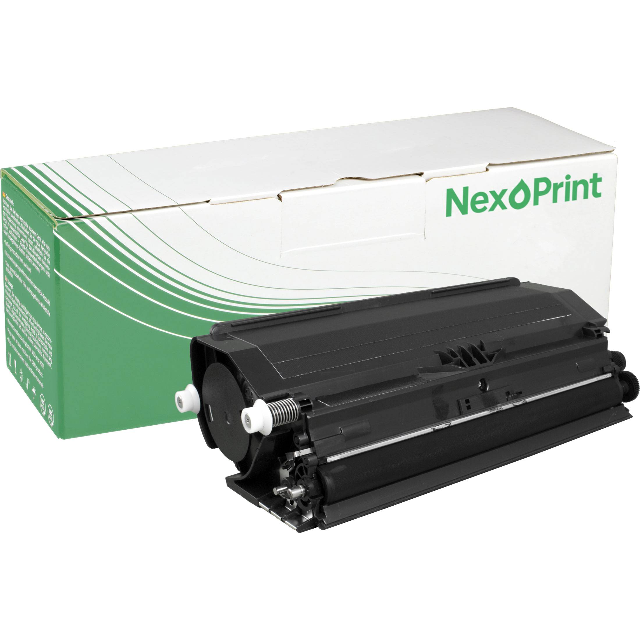 „Tonerpatrone neben ihrer Verpackungsschachtel mit der Beschriftung „NexoPrint.