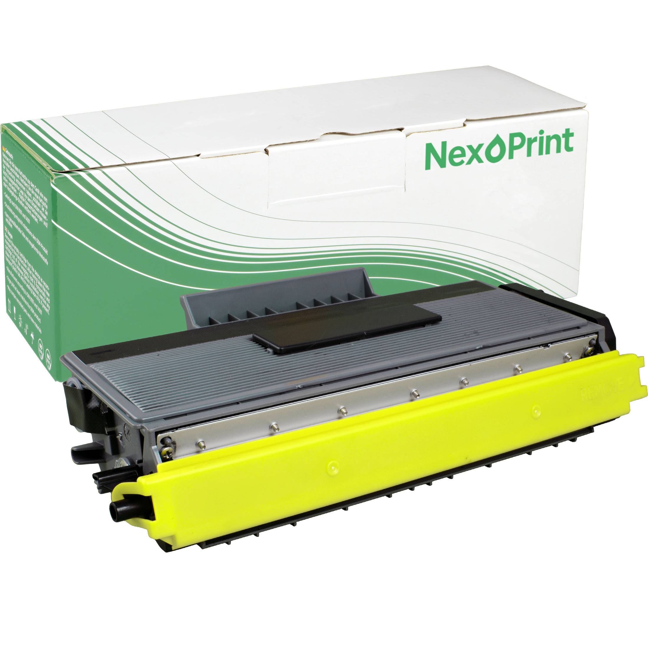 NexPrint' Tonerkartusche vor einer Markenkiste, die Druckerzubehör präsentiert.