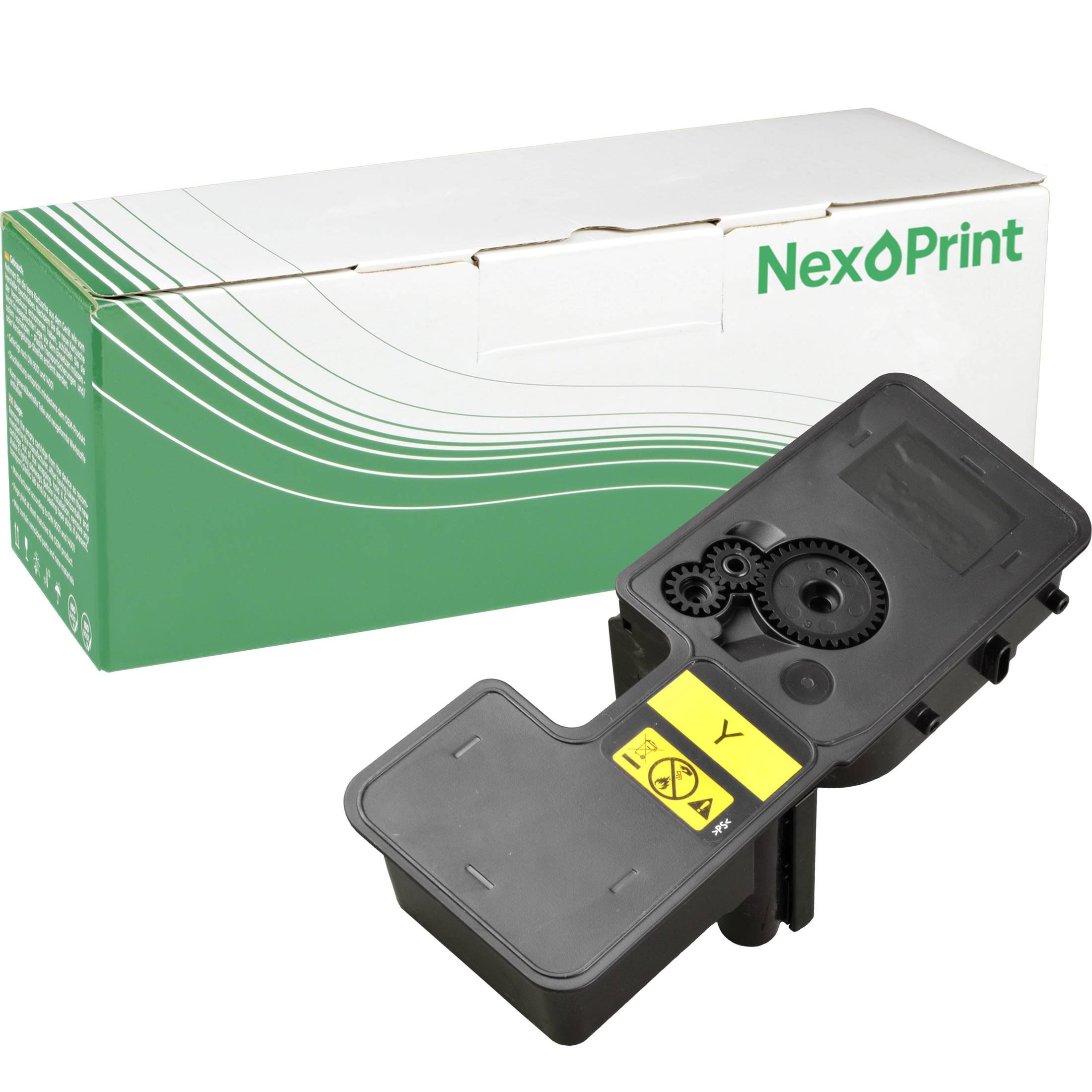 Eine Druckertonerpatrone vor einer grün-weißen Schachtel mit der Aufschrift „NexOprint