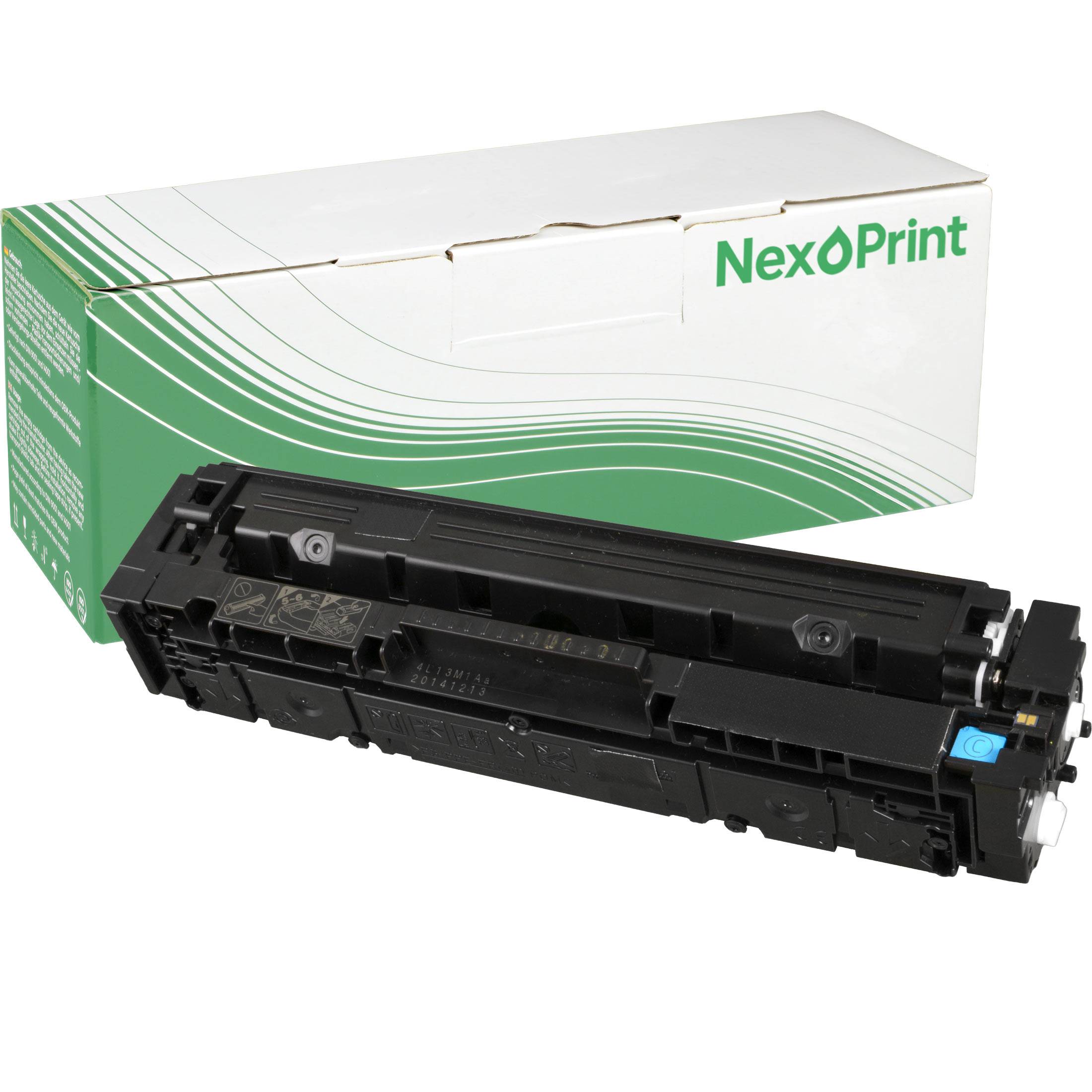 Eine NexPrint Drucker-Tonerkartusche wird vor ihrer grün-weißen Verpackungsbox mit sichtbarem NexPrint-Logo abgebildet.