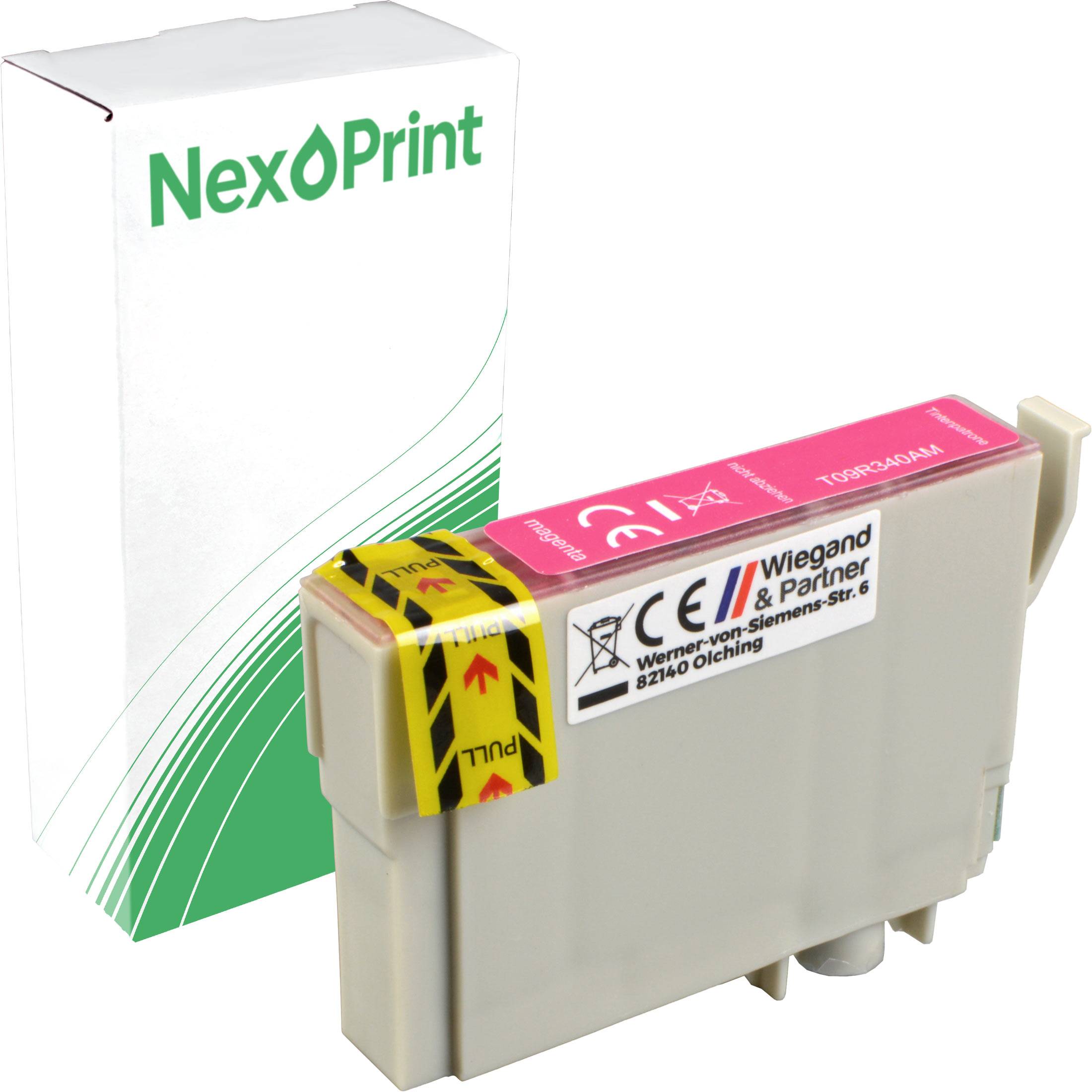 Eine Tintenpatrone mit der Bezeichnung 'NexPrint', konzipiert für Drucker. Die Verpackung ist grün und weiß gehalten, wobei der Markenname prominent platziert ist.